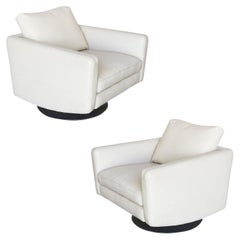 Italian Modern Leather Swivel Lounge Chair w/ Steel Base by Natuzzi, Pair