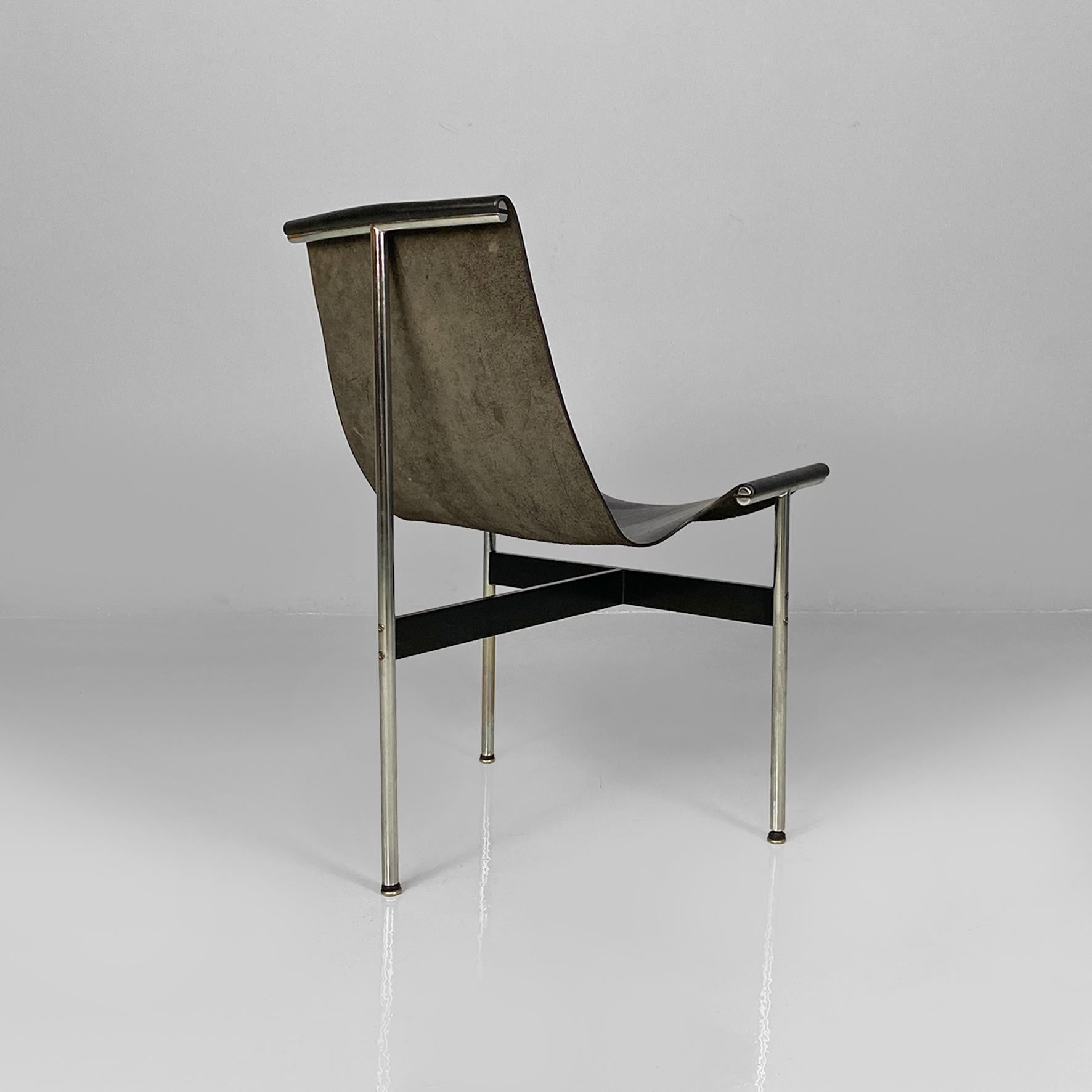 Italian modern leather T chairs by Katavolos, Douglas and Kelley for ICF, 1960s In Good Condition For Sale In MIlano, IT