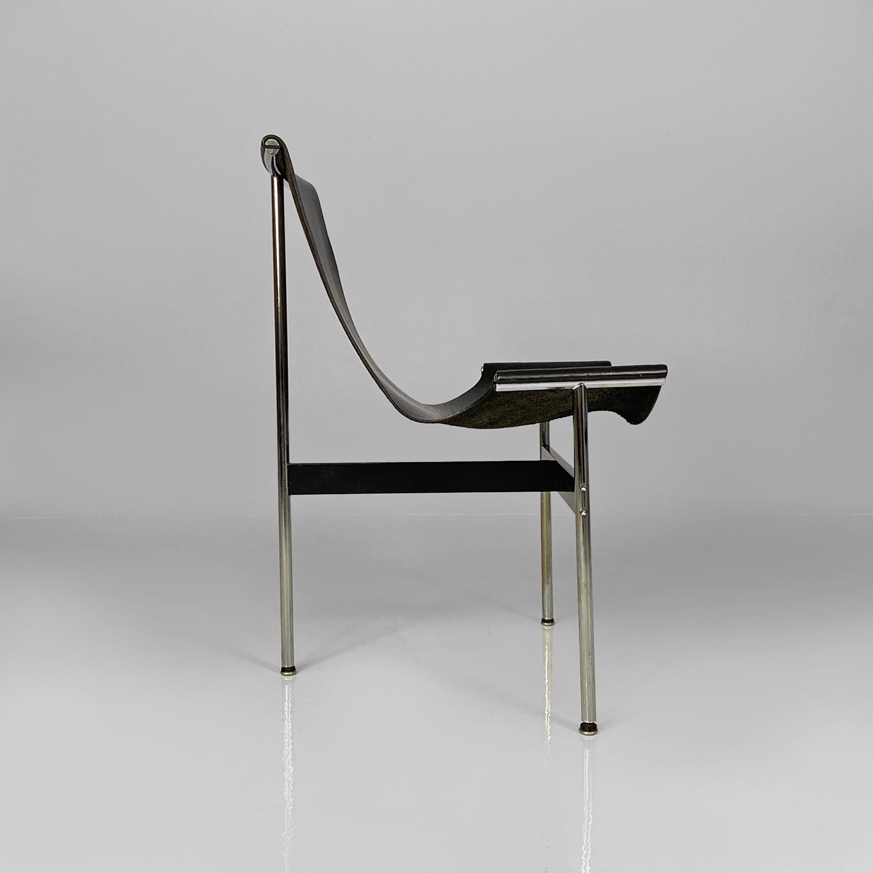 Steel Italian modern leather T chairs by Katavolos, Douglas and Kelley for ICF, 1960s For Sale