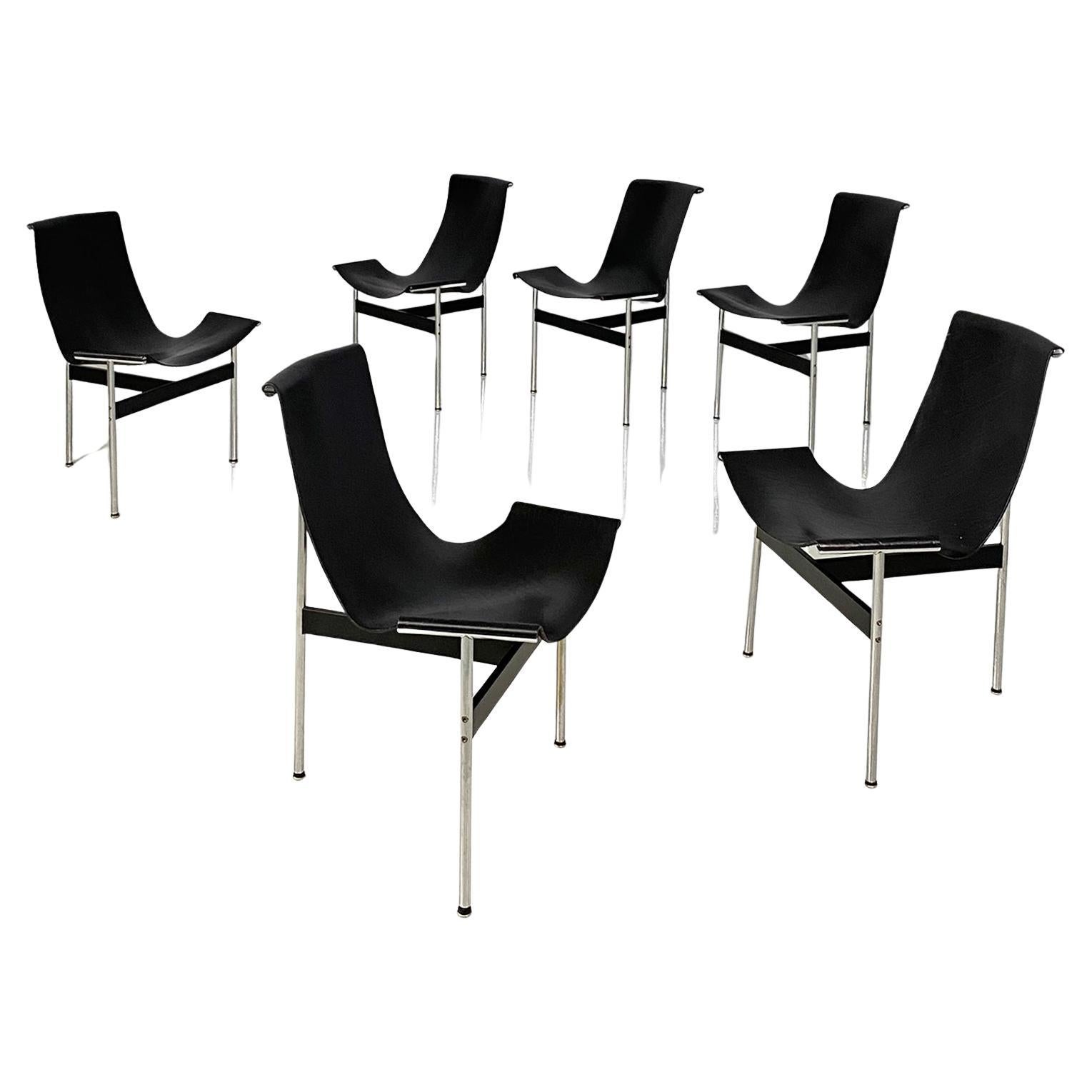 Italian modern leather T chairs by Katavolos, Douglas and Kelley for ICF, 1960s For Sale