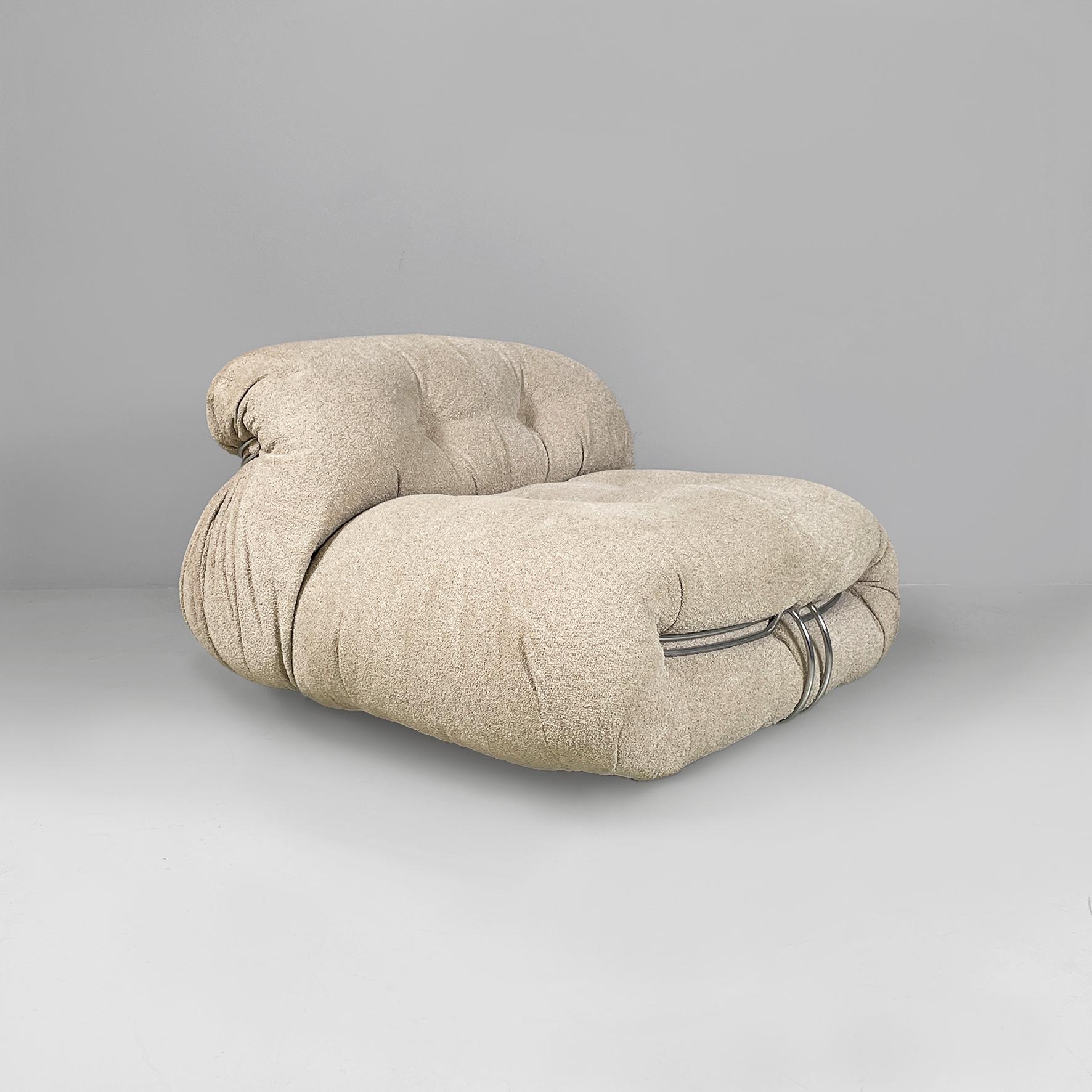 Italian modern light beige Soriana armchairs, Afra Tobia Scarpa, Cassina, 1970s 14