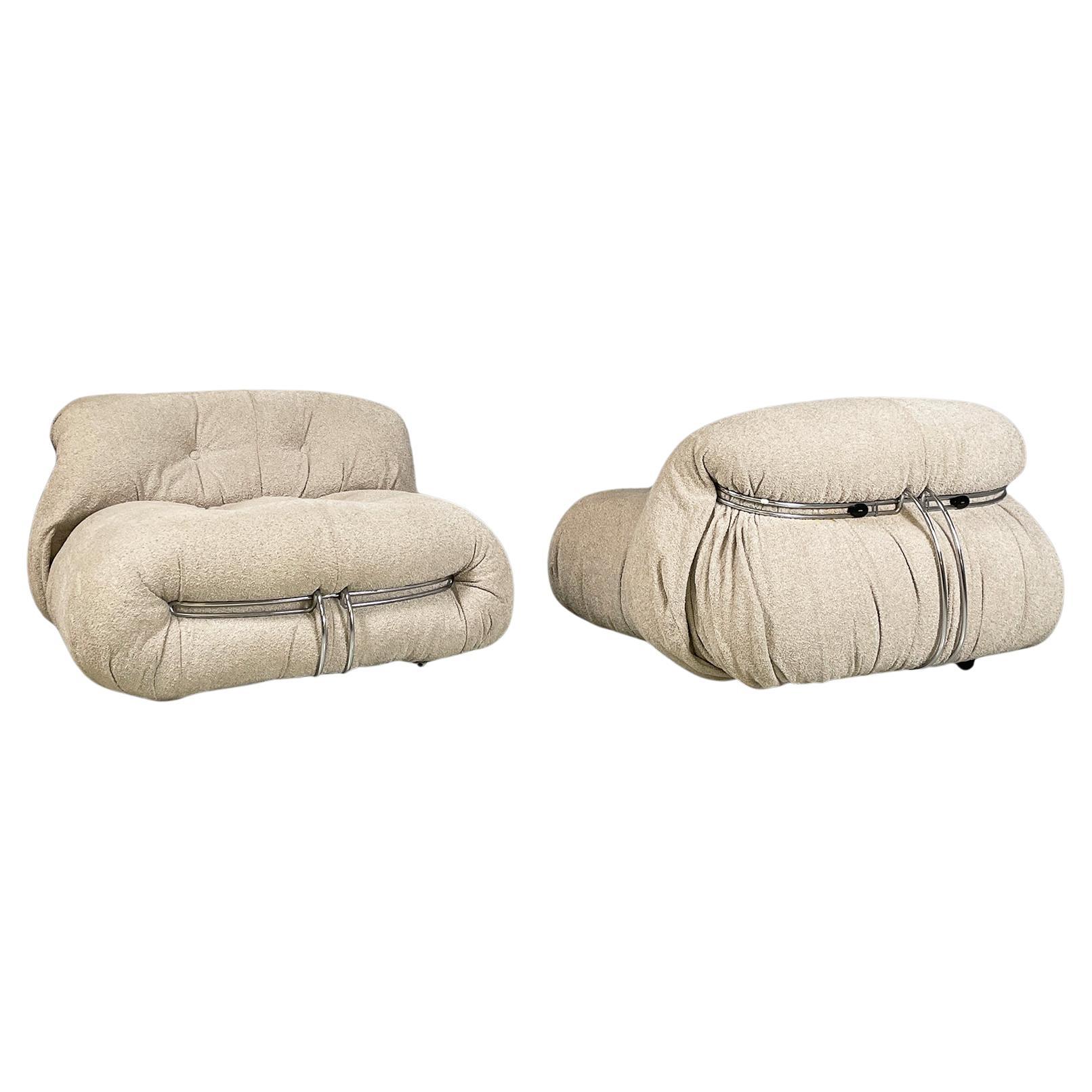 Italian modern light beige Soriana armchairs, Afra Tobia Scarpa, Cassina, 1970s