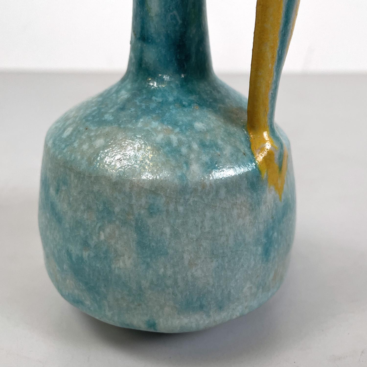 Italian modern light blue and yellow ceramic vase by Bruno Gambone, 1970s For Sale 4