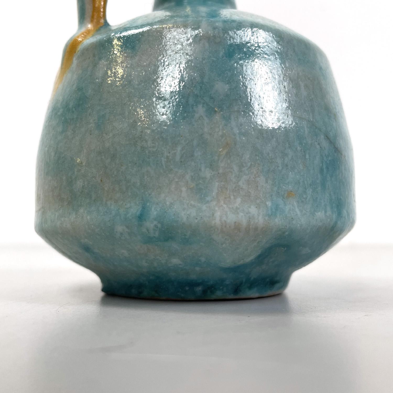 Italian modern light blue and yellow ceramic vase by Bruno Gambone, 1970s For Sale 5