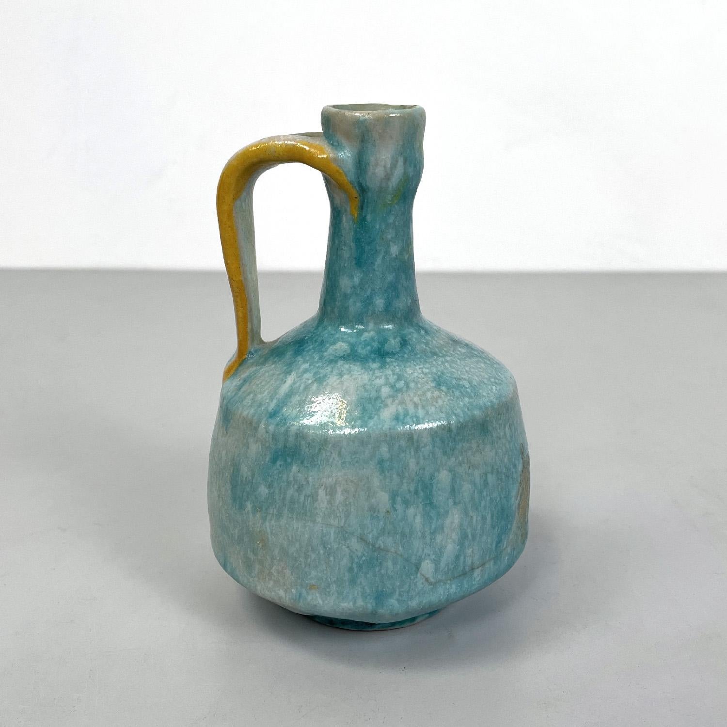 Modern Italian modern light blue and yellow ceramic vase by Bruno Gambone, 1970s For Sale