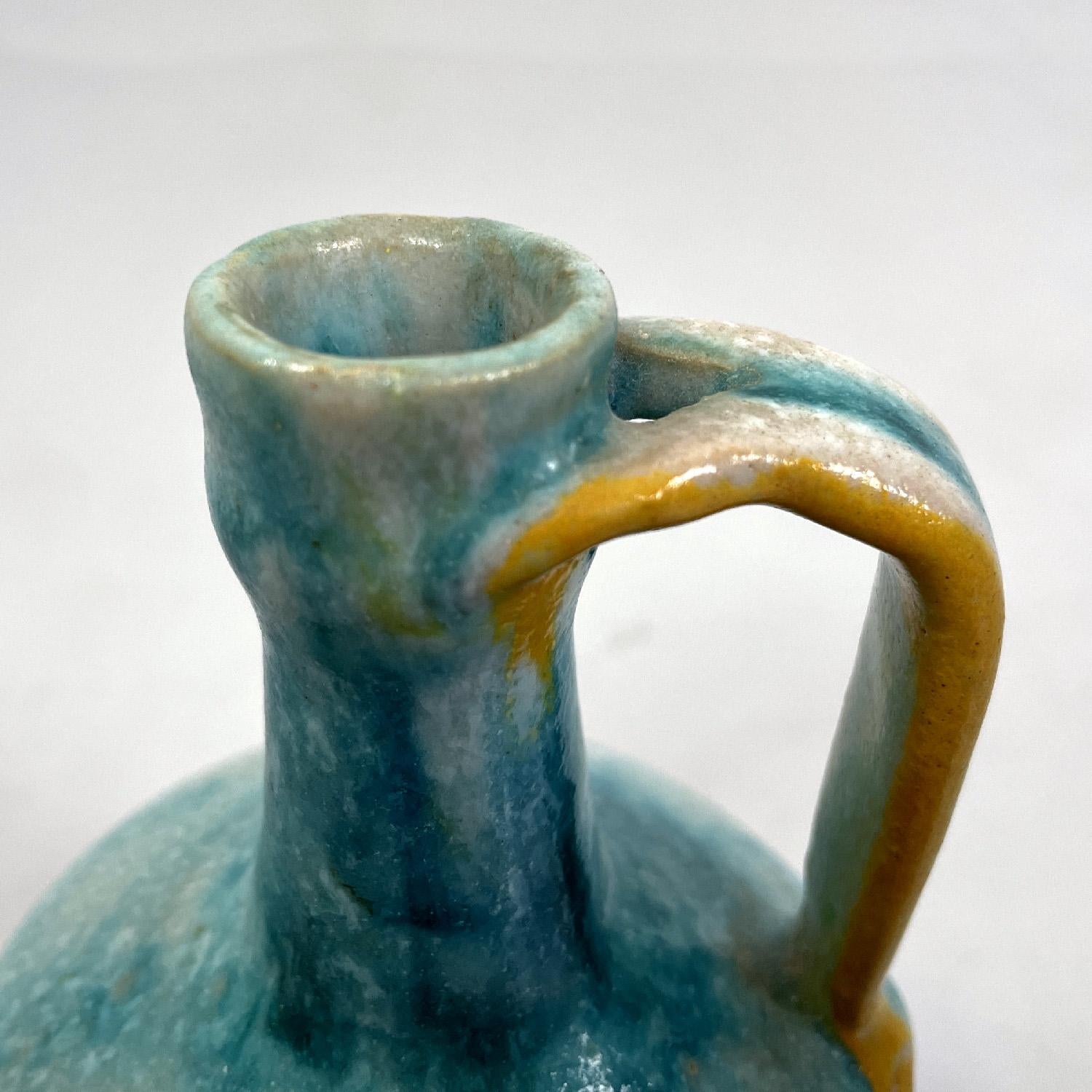 Italian modern light blue and yellow ceramic vase by Bruno Gambone, 1970s For Sale 2
