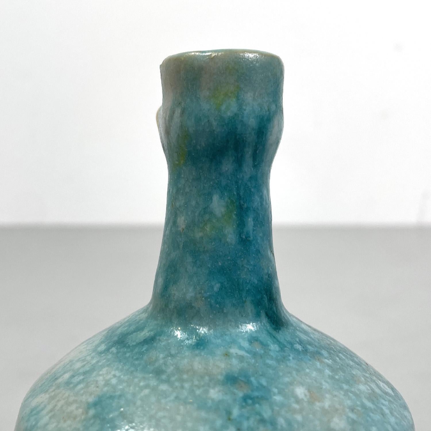Italian modern light blue and yellow ceramic vase by Bruno Gambone, 1970s For Sale 3