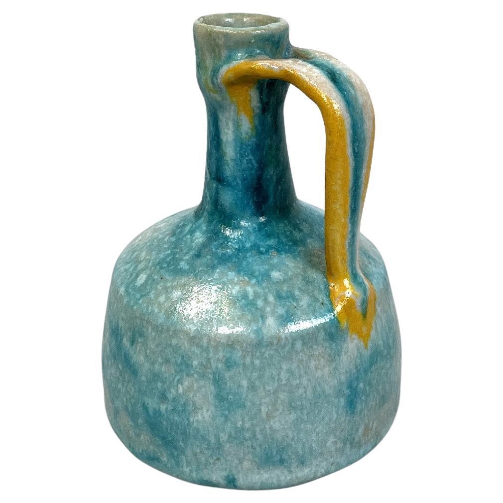 Italian modern light blue and yellow ceramic vase by Bruno Gambone, 1970s For Sale