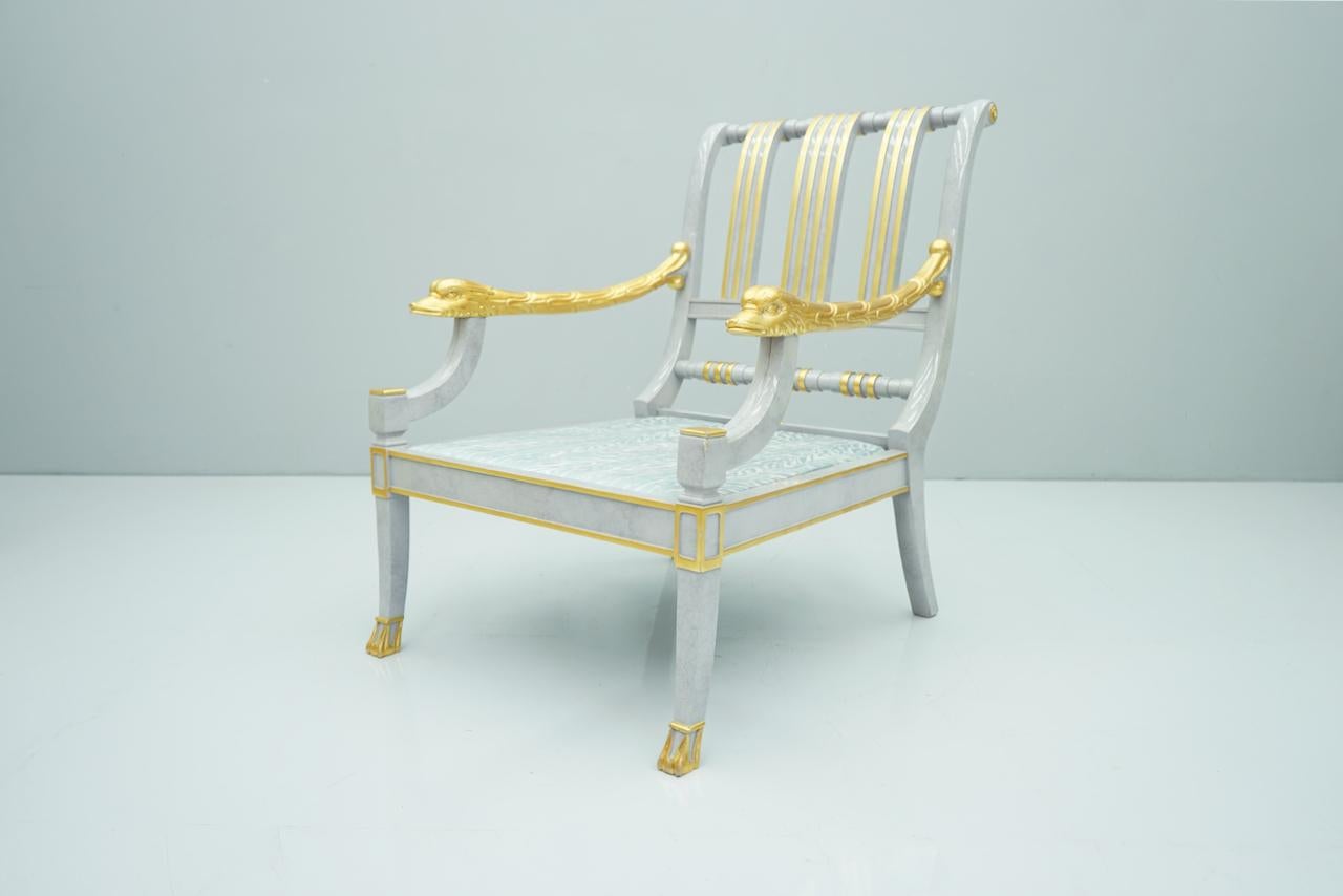Gold Plate Italian Modern Light Blue Lounge Chair StyleArte, 1990s