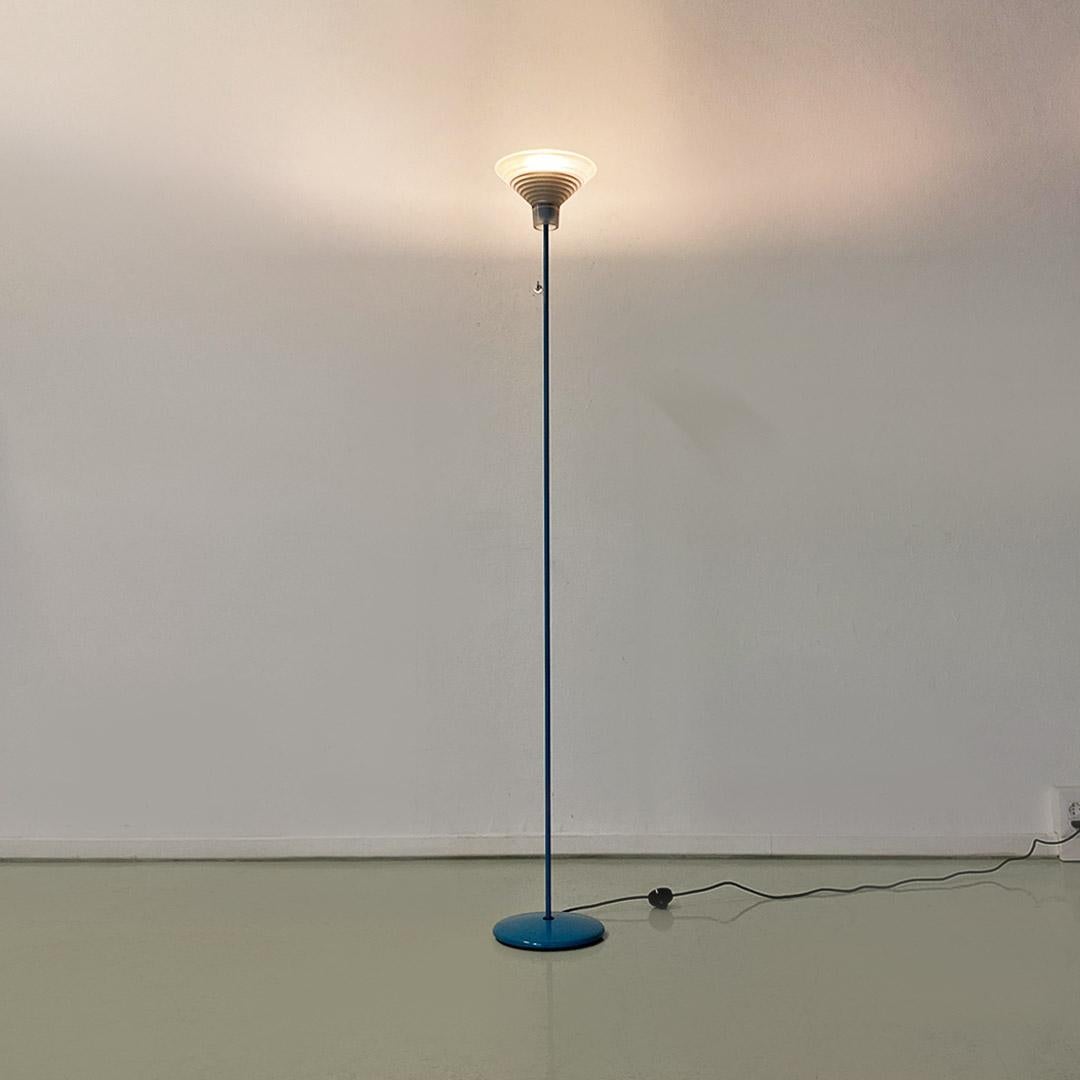 Modern Italian modern light-blue metal and glass floor lamp, 1980s For Sale