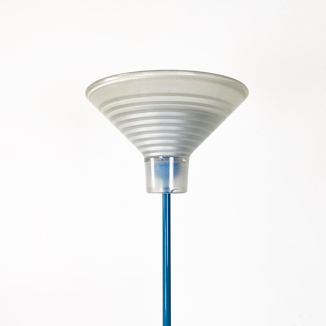 Late 20th Century Italian modern light-blue metal and glass floor lamp, 1980s For Sale