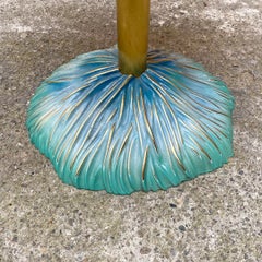 Mesa Italiana Moderna Azul Claro, Latón y Cerámica con Diseño Grabado 1980