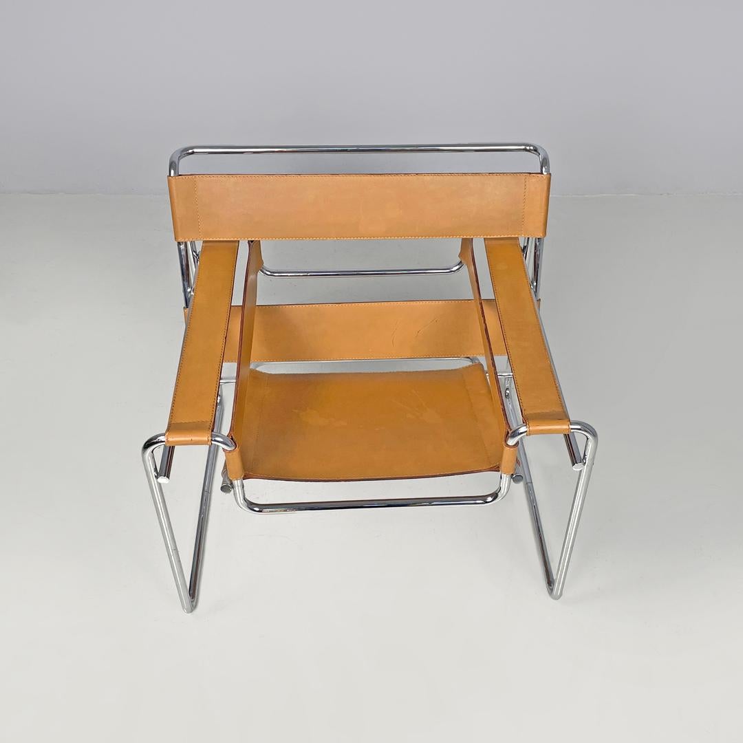Italian modern light brown armchairs Wassily by Marcel Breuer for Gavina, 1970s For Sale 1