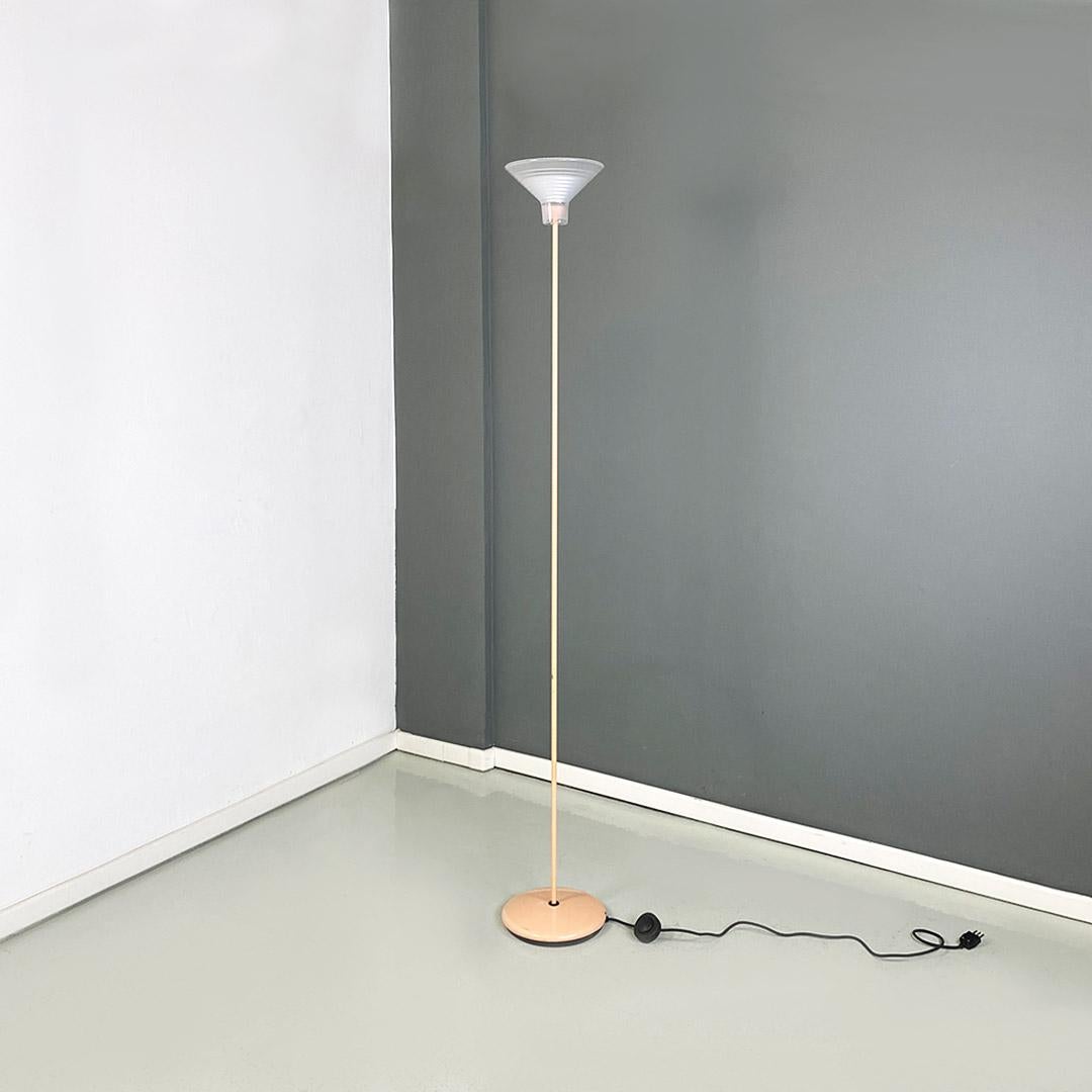 Modern Italian modern light-pink metal and glass floor lamp, 1980s For Sale