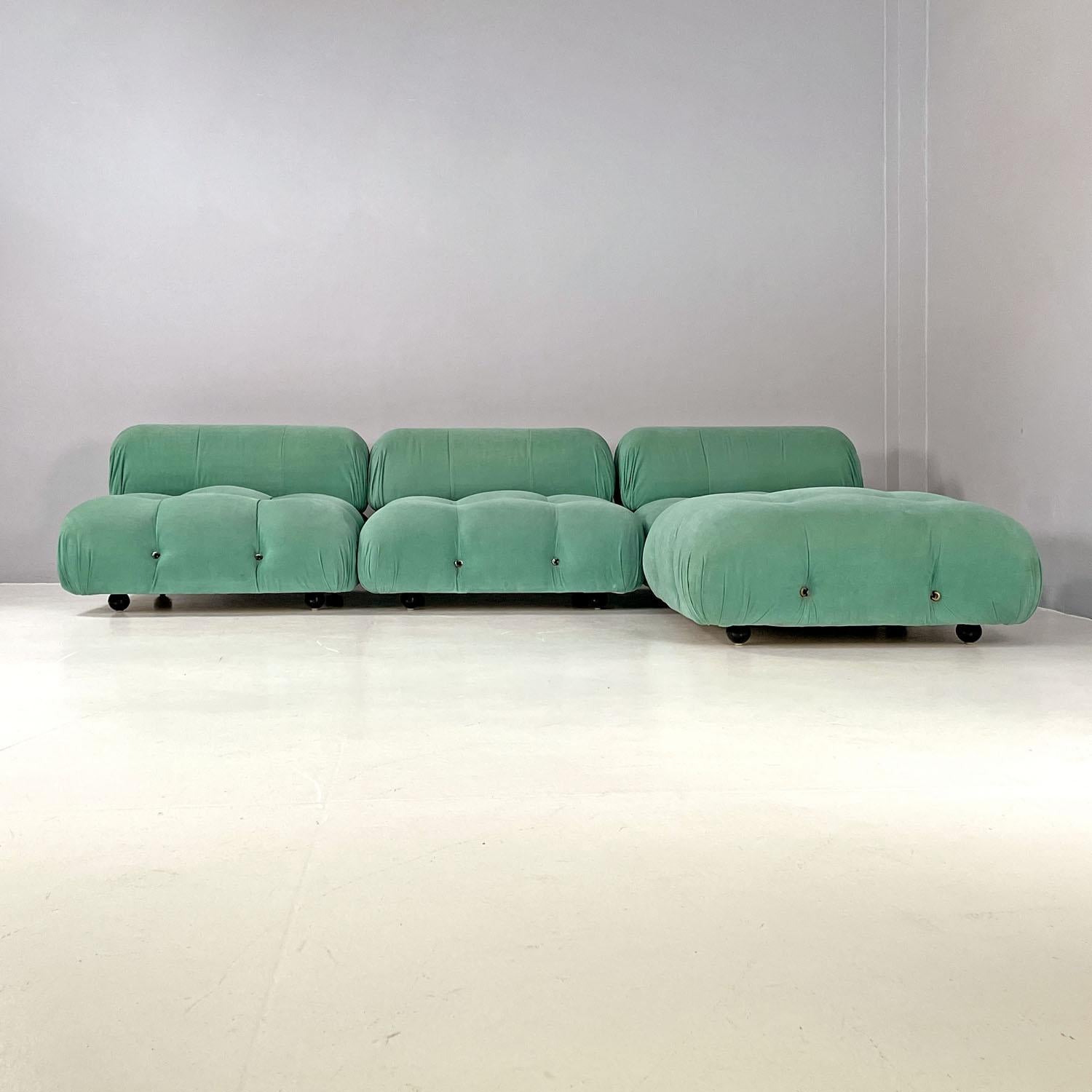 Late 20th Century Italian modern light teal velvet sofa Camaleonda Mario Bellini B&B Italia, 1970s