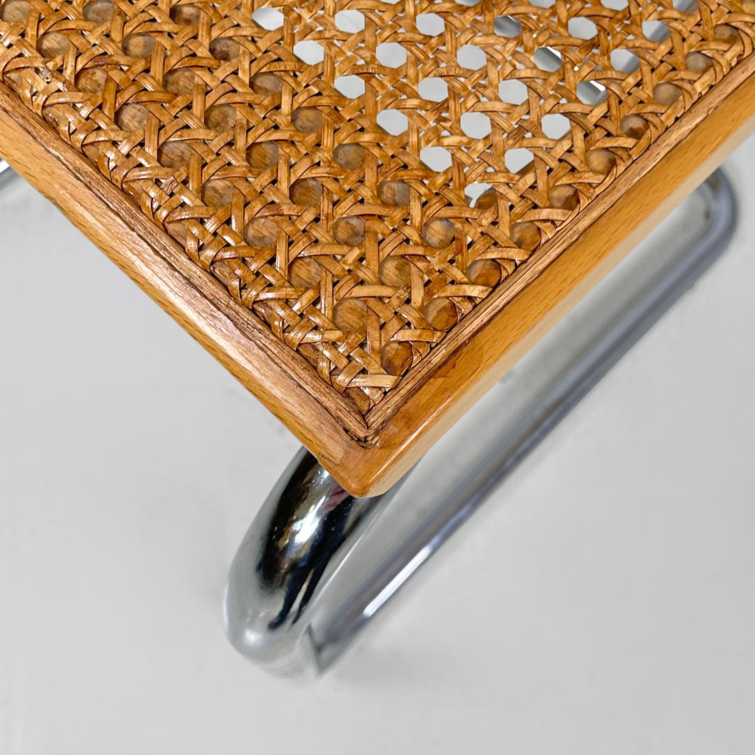 Italian modern light wood Vienna straw chair with chromed metal structure, 1970s For Sale 4