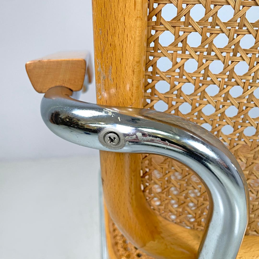 Italian modern light wood Vienna straw chair with chromed metal structure, 1970s For Sale 5