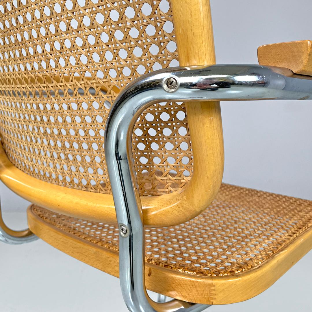 Italian modern light wood Vienna straw chair with chromed metal structure, 1970s For Sale 6