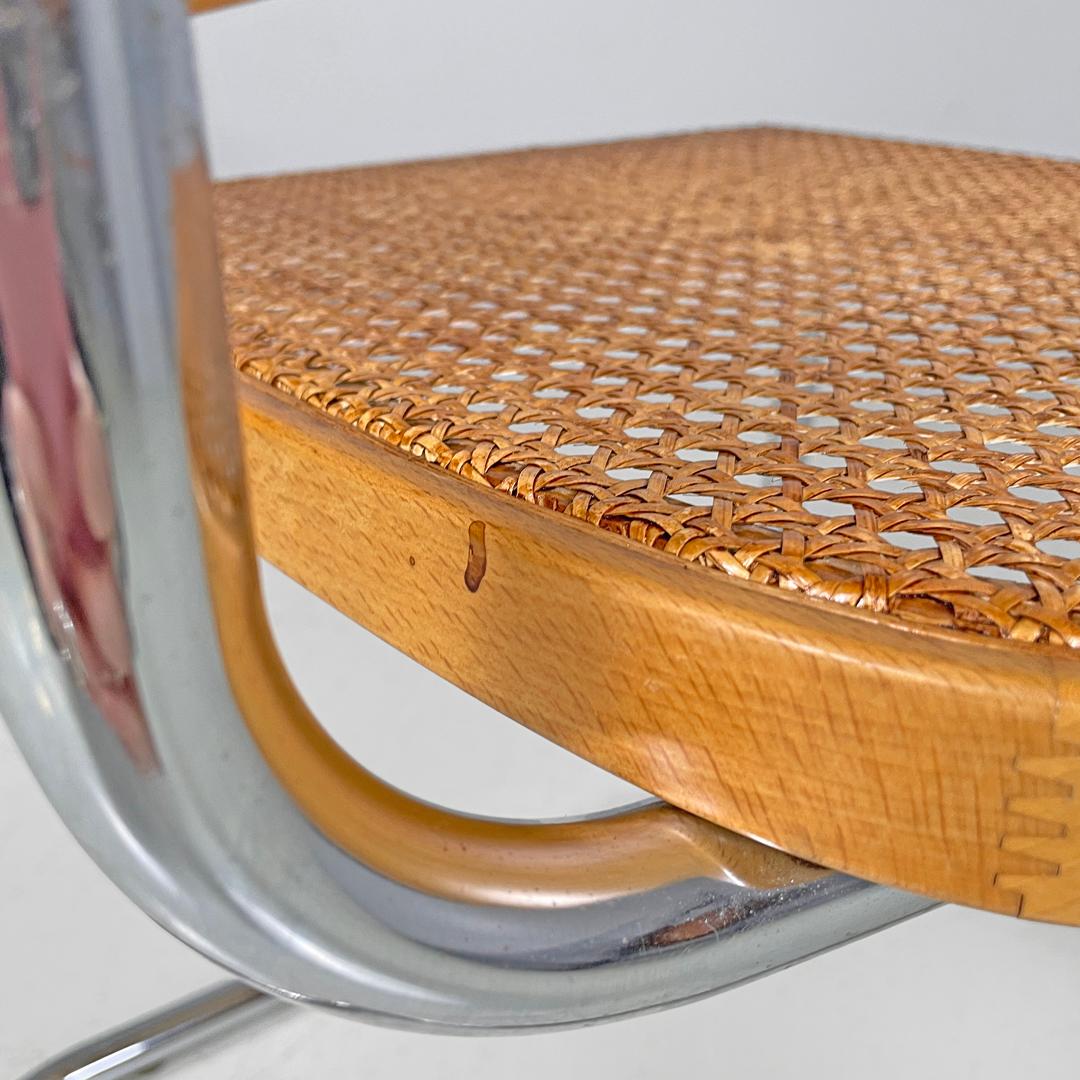 Italian modern light wood Vienna straw chair with chromed metal structure, 1970s For Sale 7
