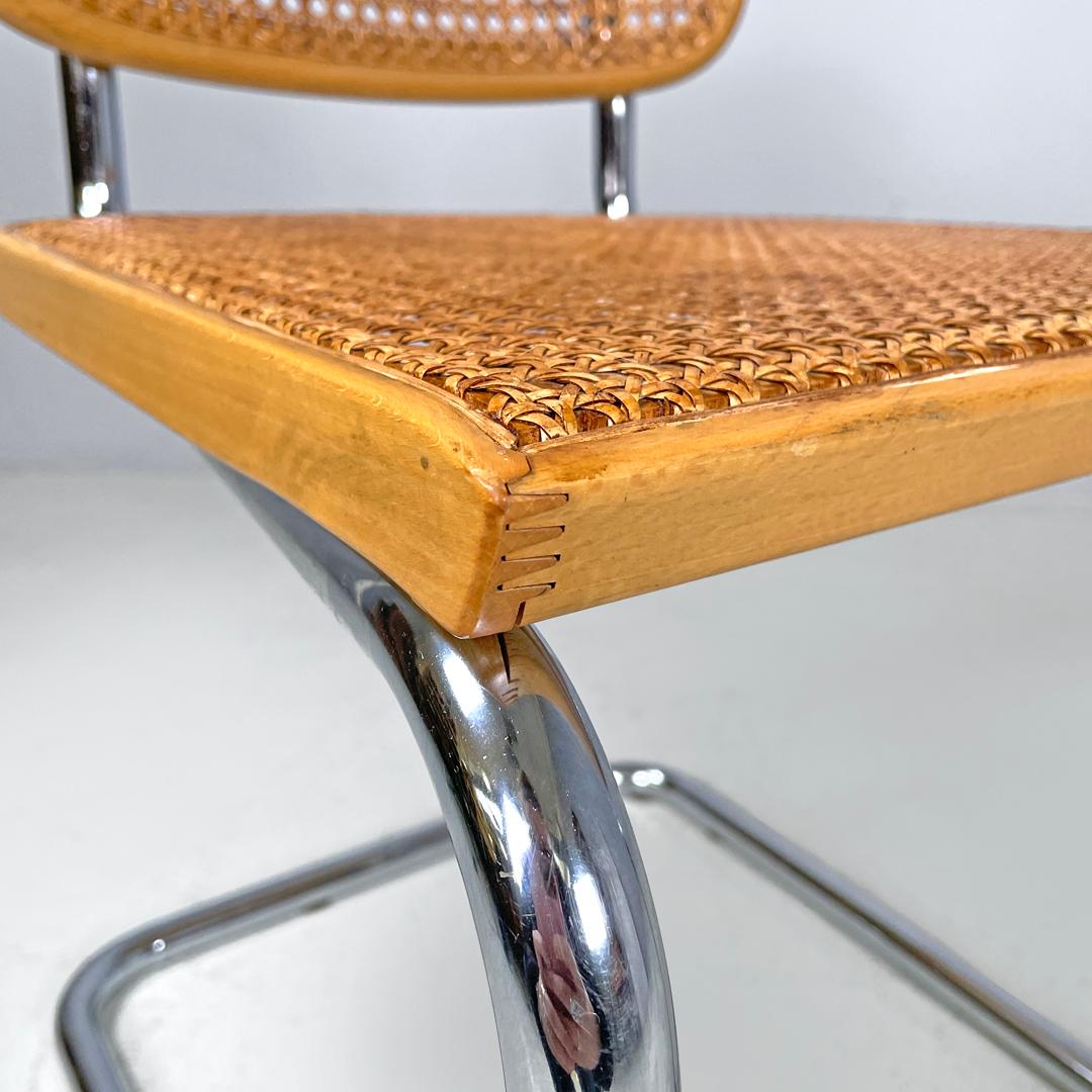 Italian modern light wood Vienna straw chair with chromed metal structure, 1970s For Sale 11