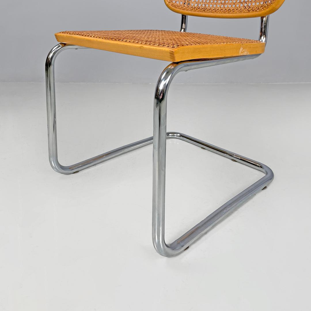 Italian modern light wood Vienna straw chair with chromed metal structure, 1970s For Sale 12
