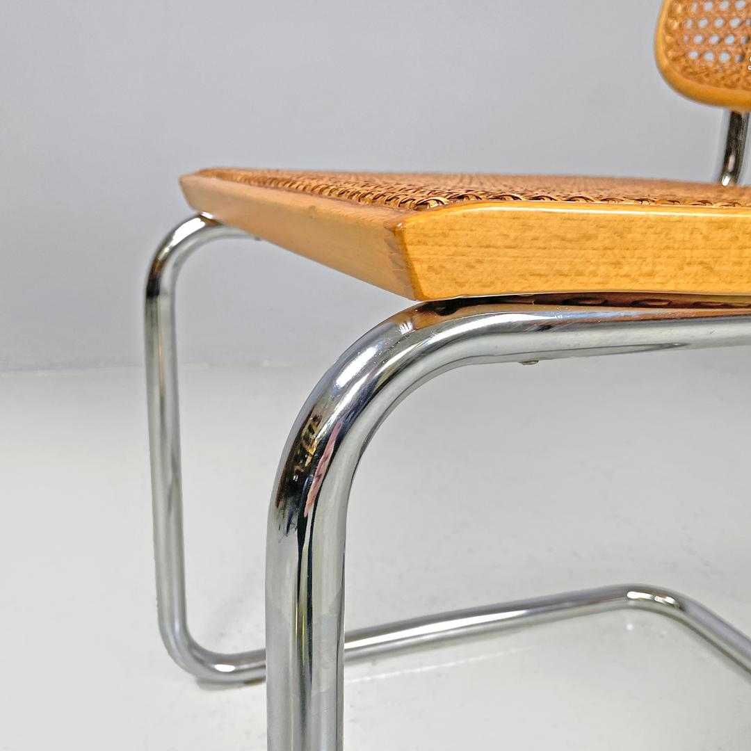 Italian modern light wood Vienna straw chair with chromed metal structure, 1970s For Sale 13