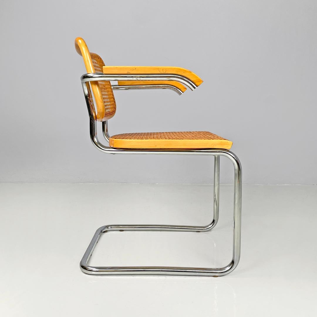 Modern Italian modern light wood Vienna straw chair with chromed metal structure, 1970s For Sale
