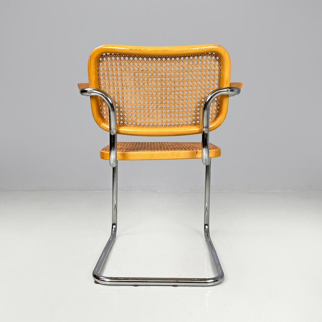 Late 20th Century Italian modern light wood Vienna straw chair with chromed metal structure, 1970s For Sale