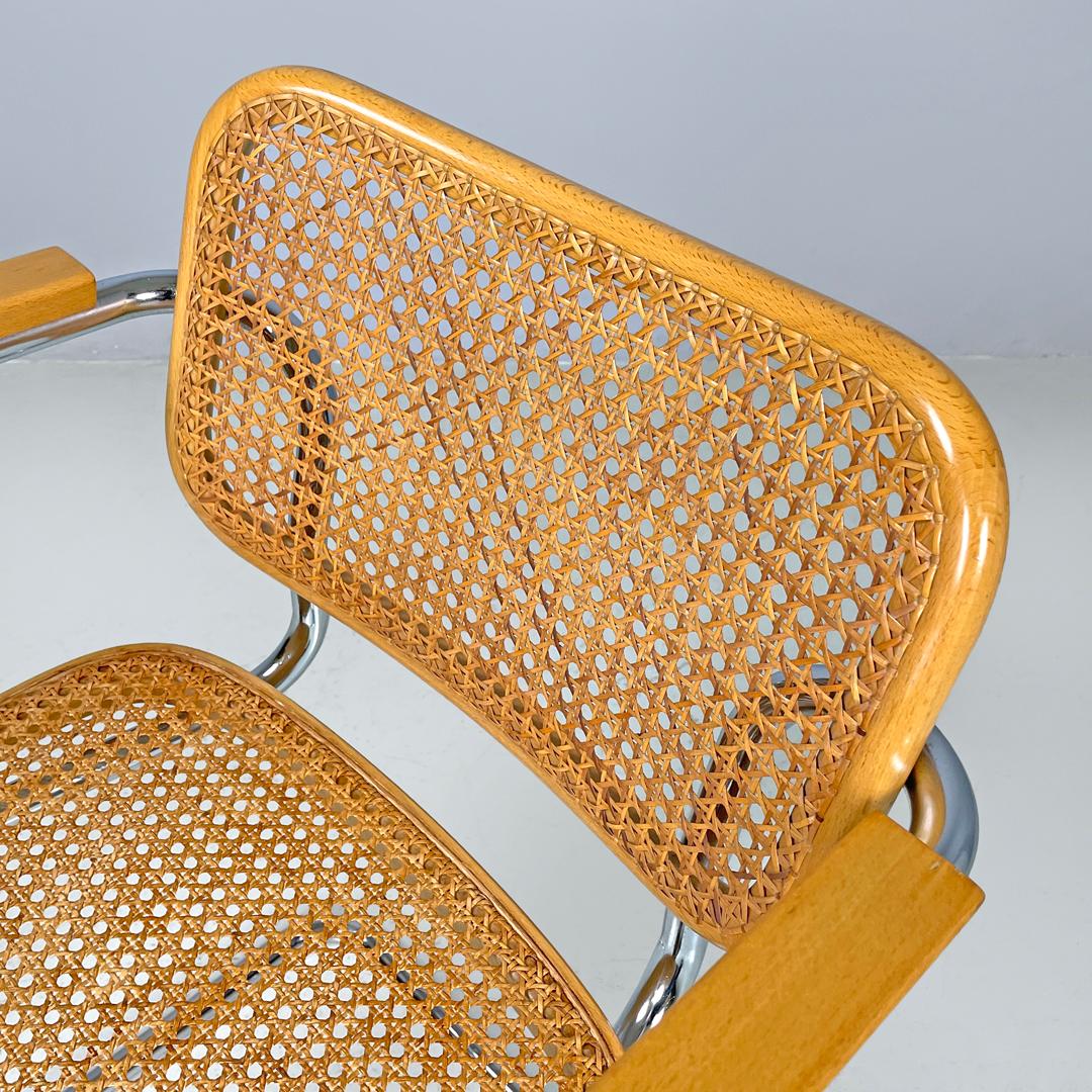 Italian modern light wood Vienna straw chair with chromed metal structure, 1970s For Sale 1
