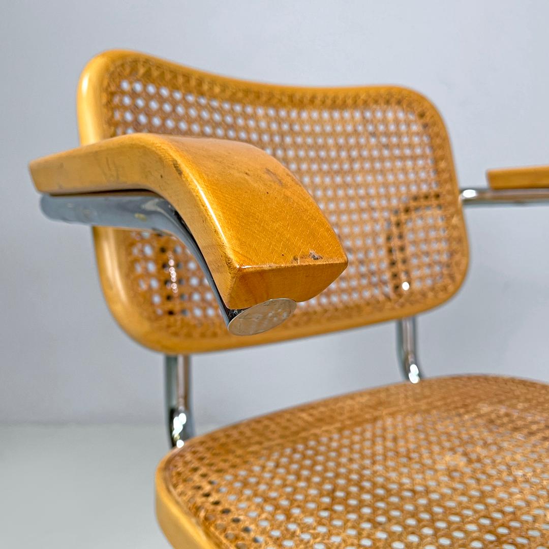 Italian modern light wood Vienna straw chair with chromed metal structure, 1970s For Sale 2