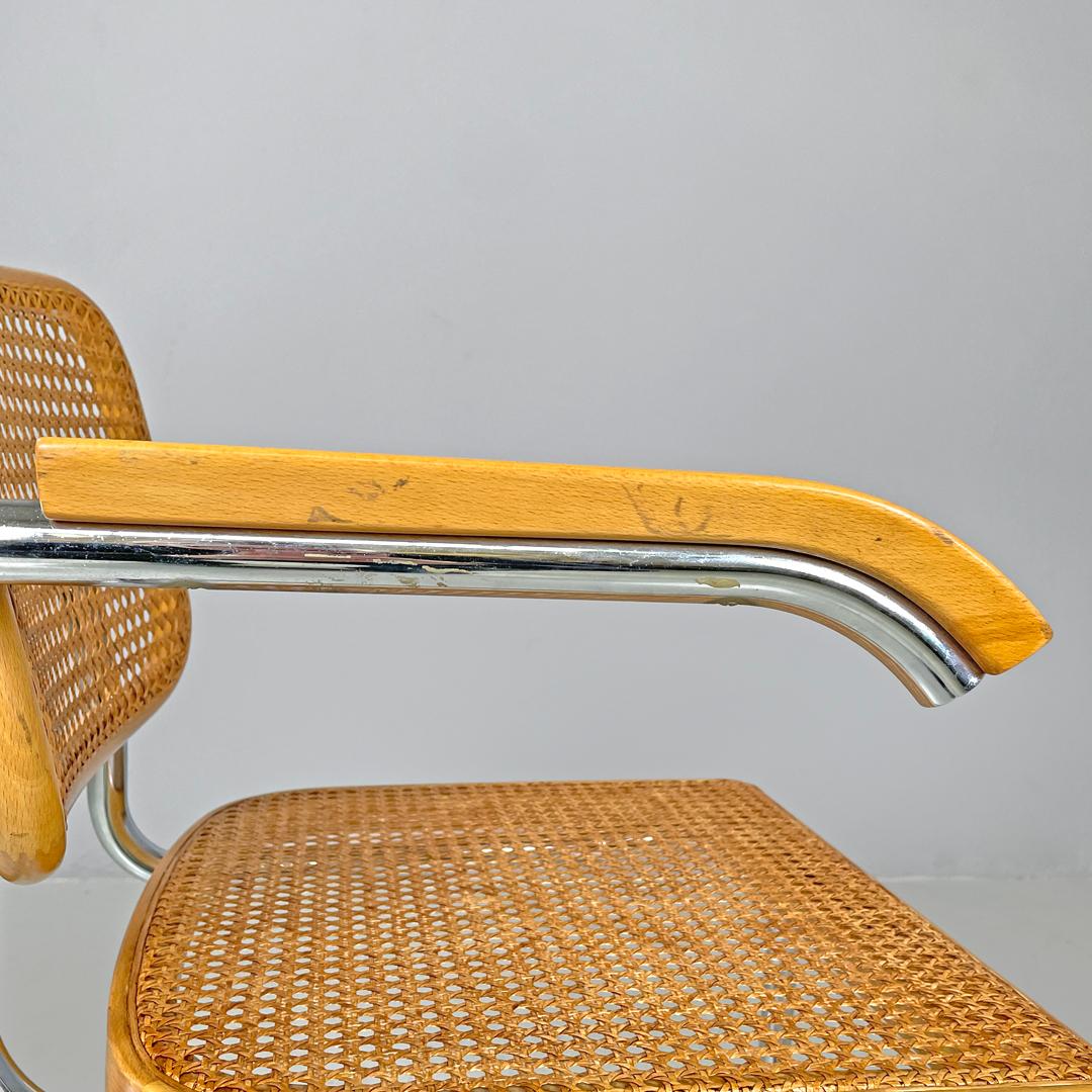 Italian modern light wood Vienna straw chair with chromed metal structure, 1970s For Sale 3