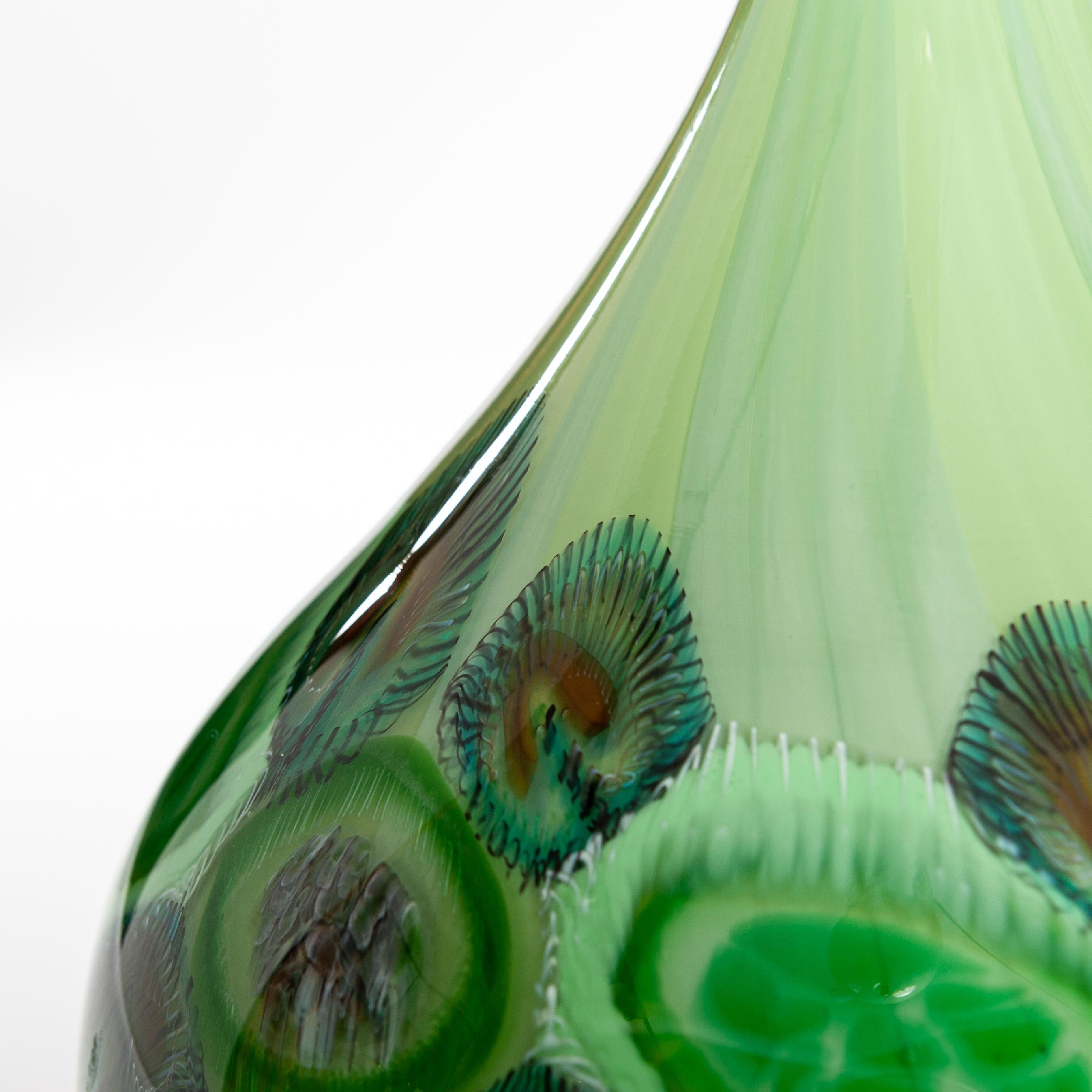 Hand-Crafted Italian Modern Lime Green Murano Glass Vase with Murrines, Signed Afro Celotto