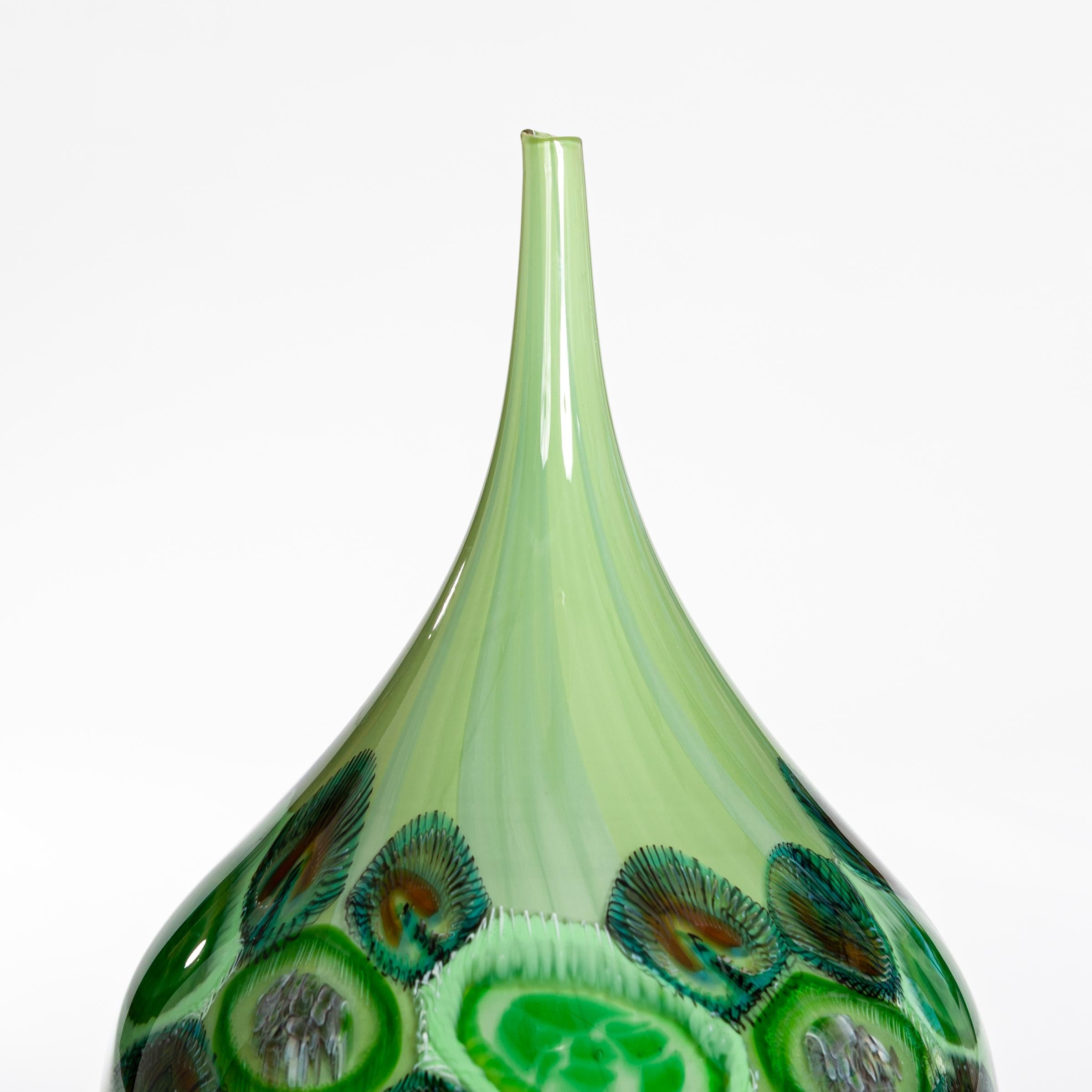 Contemporary Italian Modern Lime Green Murano Glass Vase with Murrines, Signed Afro Celotto