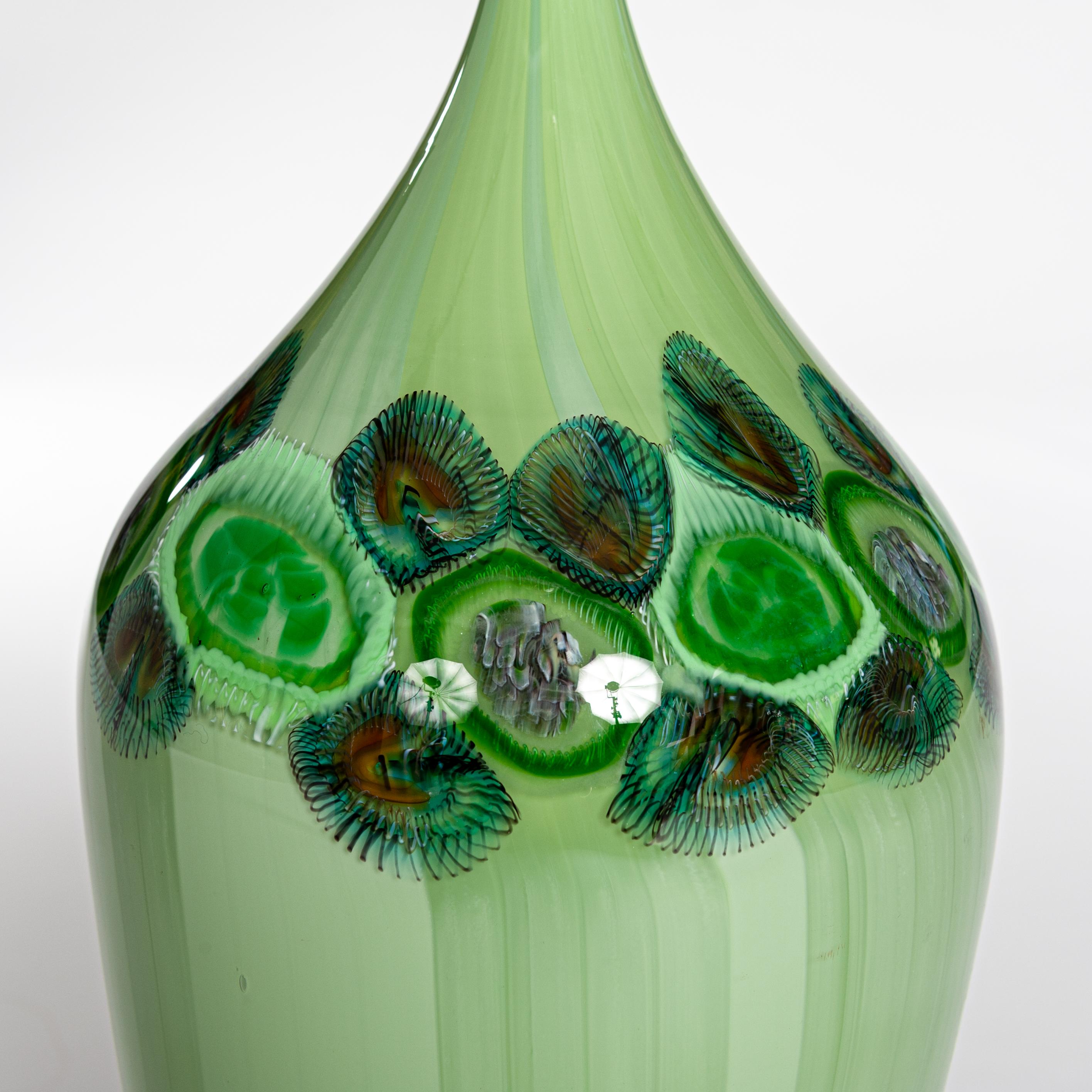 Italian Modern Lime Green Murano Glass Vase with Murrines, Signed Afro Celotto 2