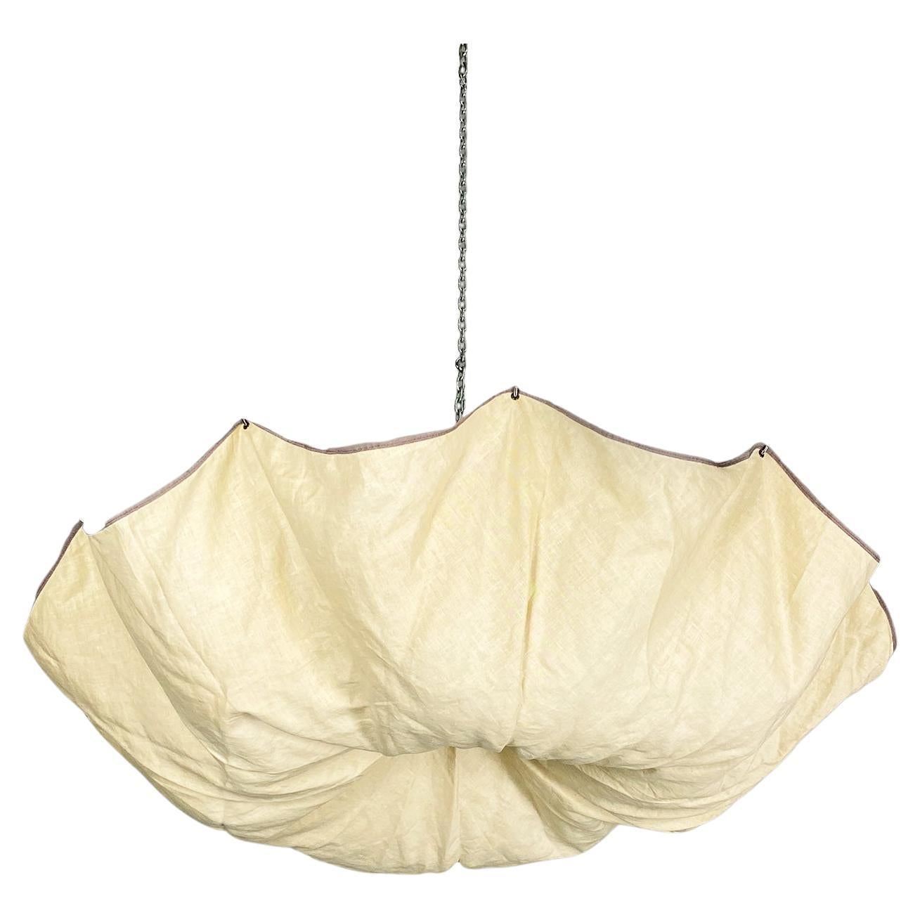 Italian modern linen and metal chandelier by Tobia Scarpa for Flos, 1980s in vendita