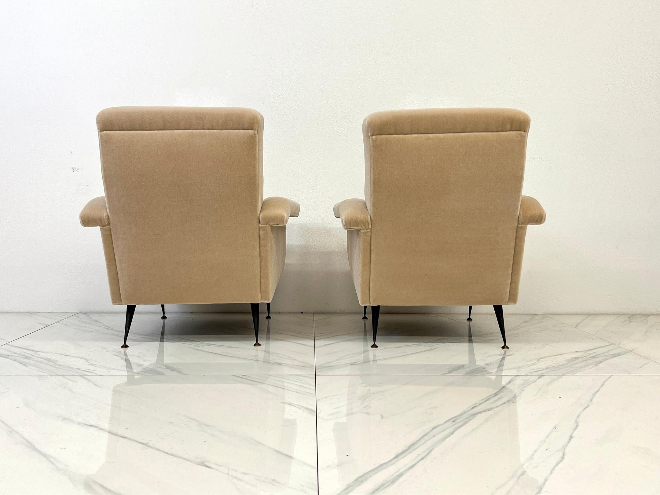 Mid-Century Modern Italian Modern Lounge Chairs in Mohair, A Pair, 1960's
