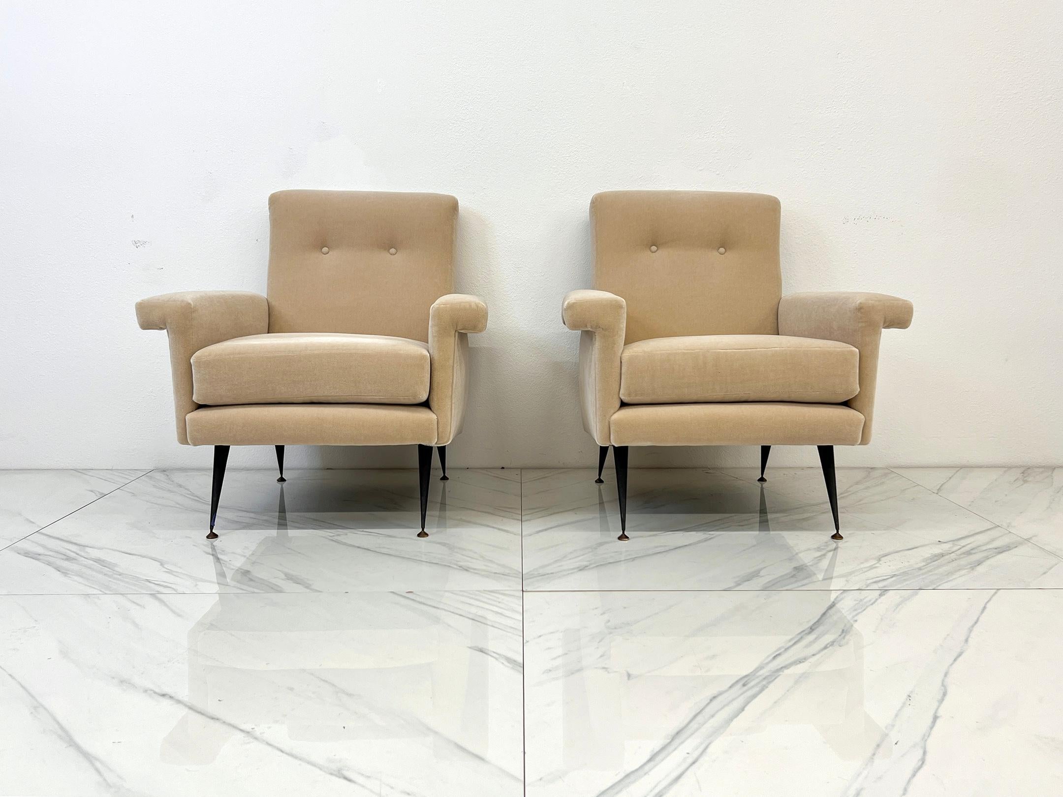 Italian Modern Lounge Chairs in Mohair, A Pair, 1960's 1
