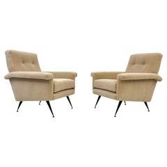 Italian Modern Lounge Chairs in Mohair, A Pair, 1960's