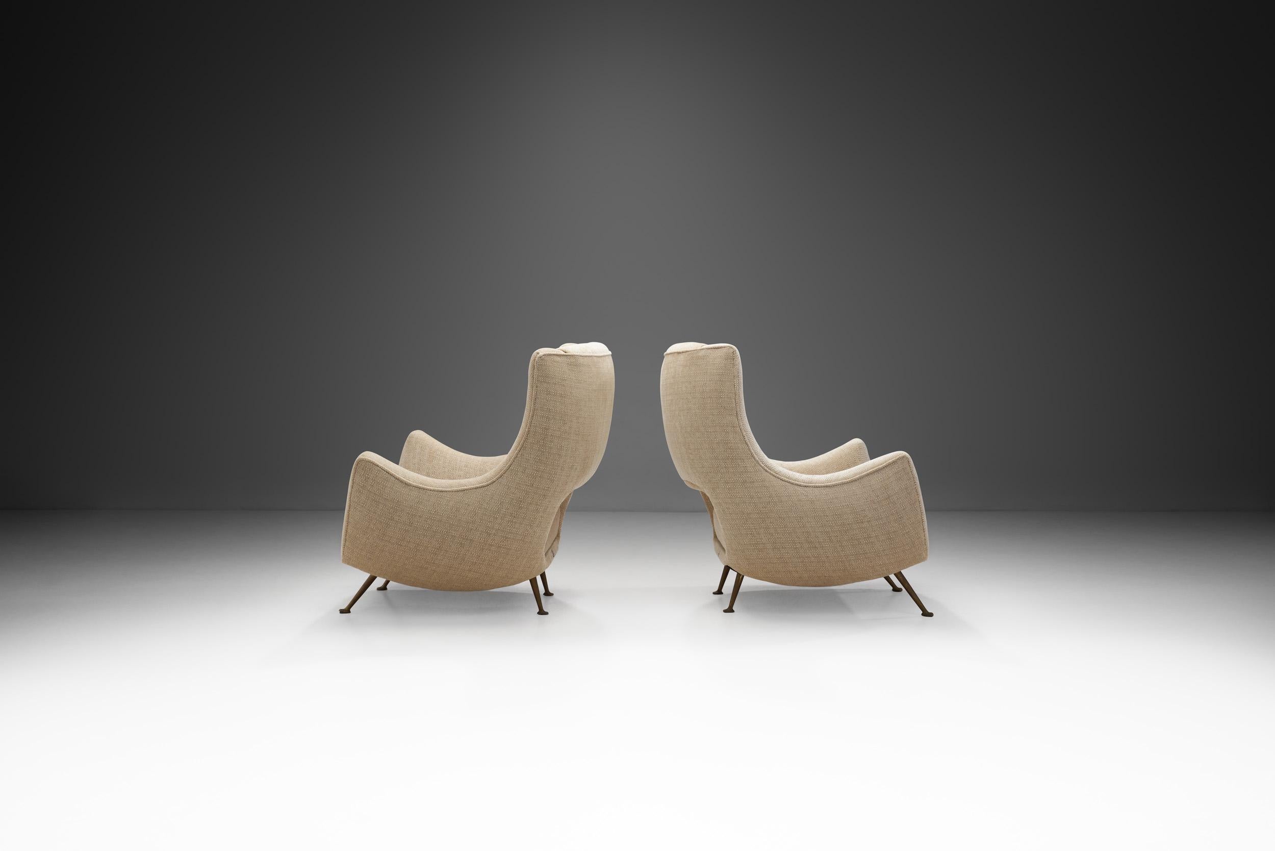 20th Century Italian Modern Lounge Chairs with Brass Legs by ISA Bergamo, Italy 1950s For Sale