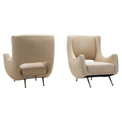 Retro Italian Modern Lounge Chairs with Brass Legs by ISA Bergamo, Italy 1950s