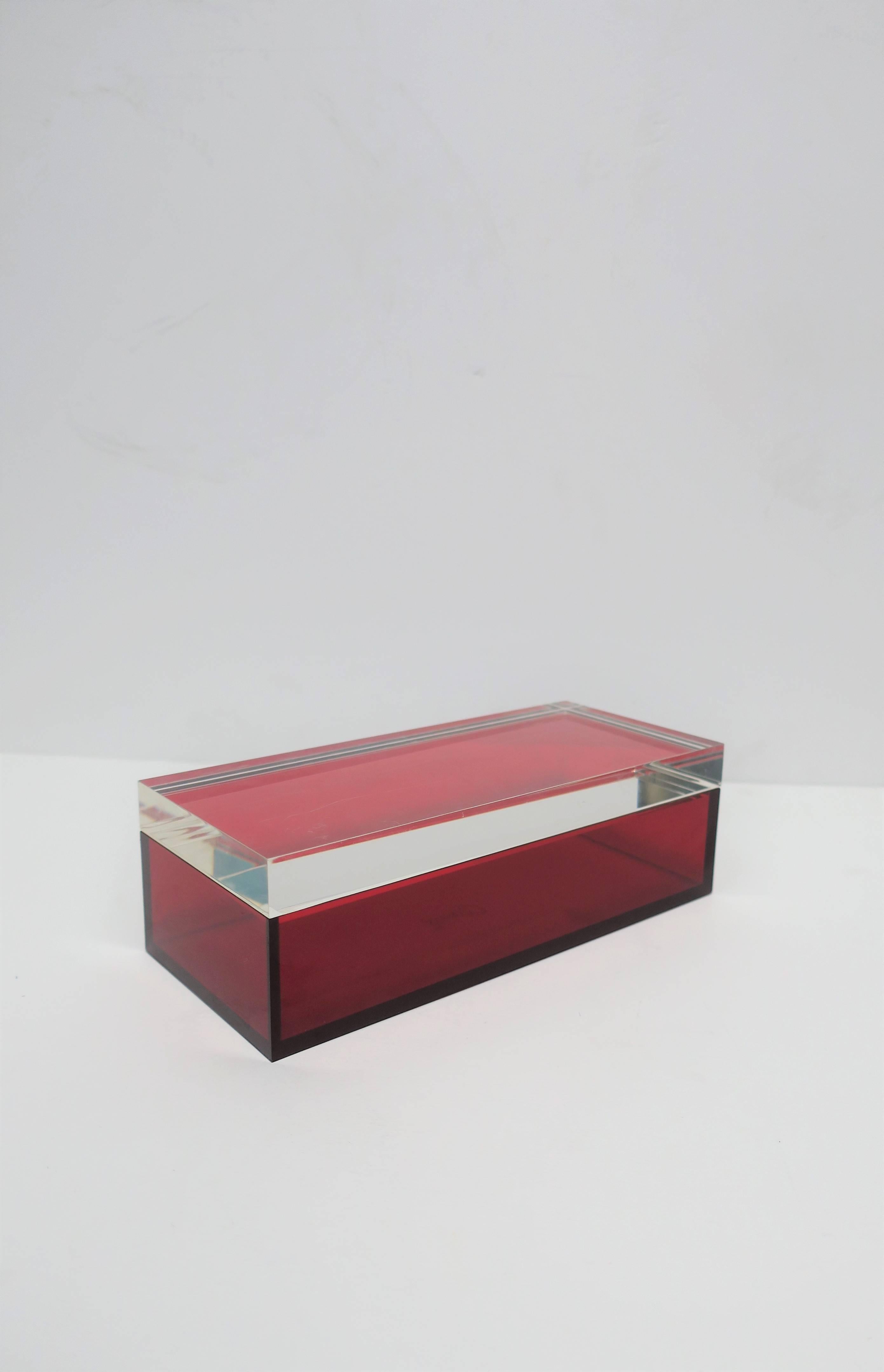 Contemporary Postmodern Italian Lucite Red Designer Jewelry Box by Albrizzi 