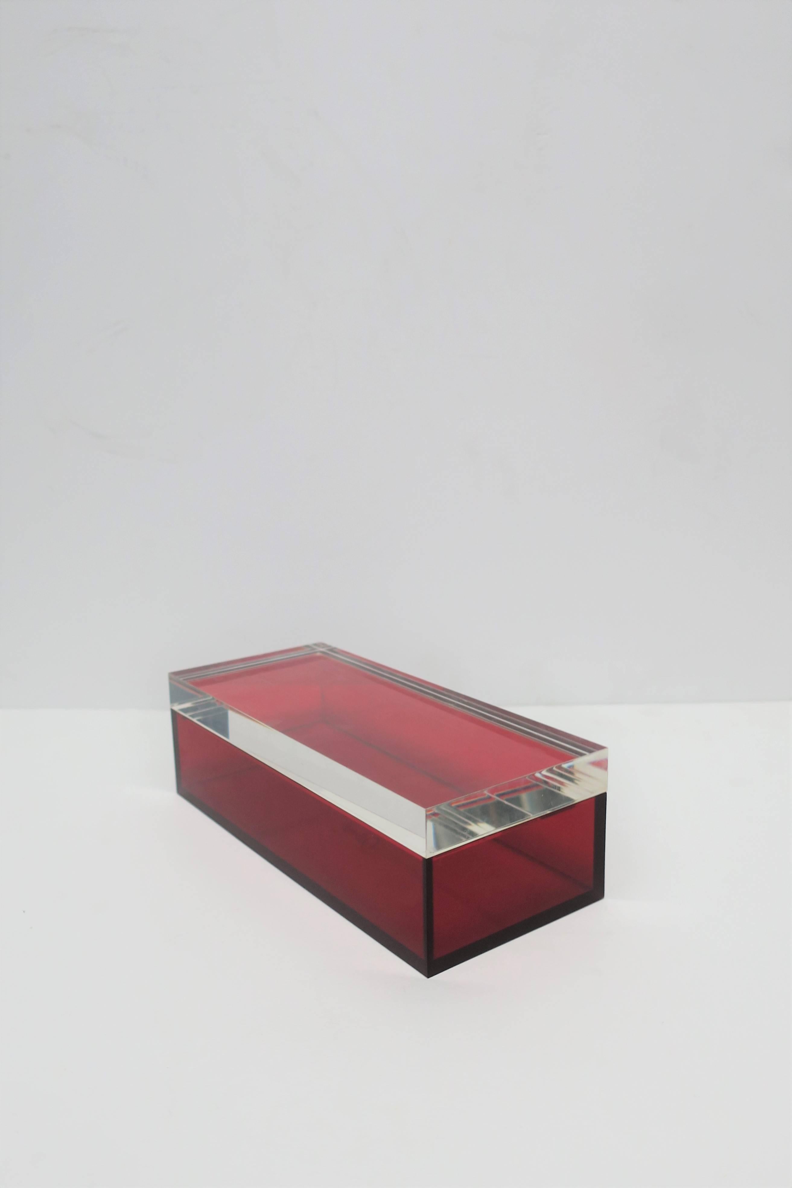 Acrylic Postmodern Italian Lucite Red Designer Jewelry Box by Albrizzi 