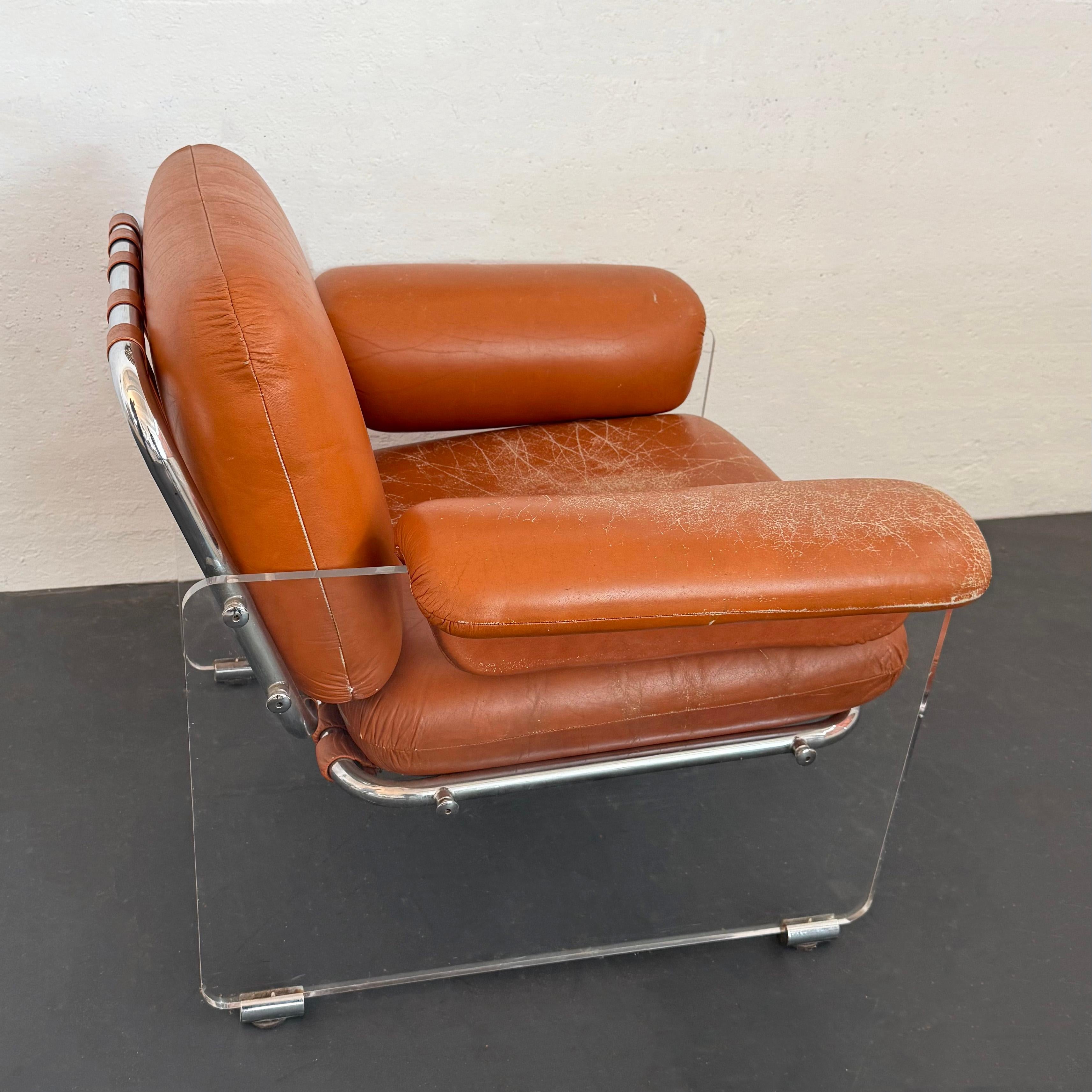 Italian Modern Lucite And Leather Lounge Club Chair By Polflex Artegna For Sale 1
