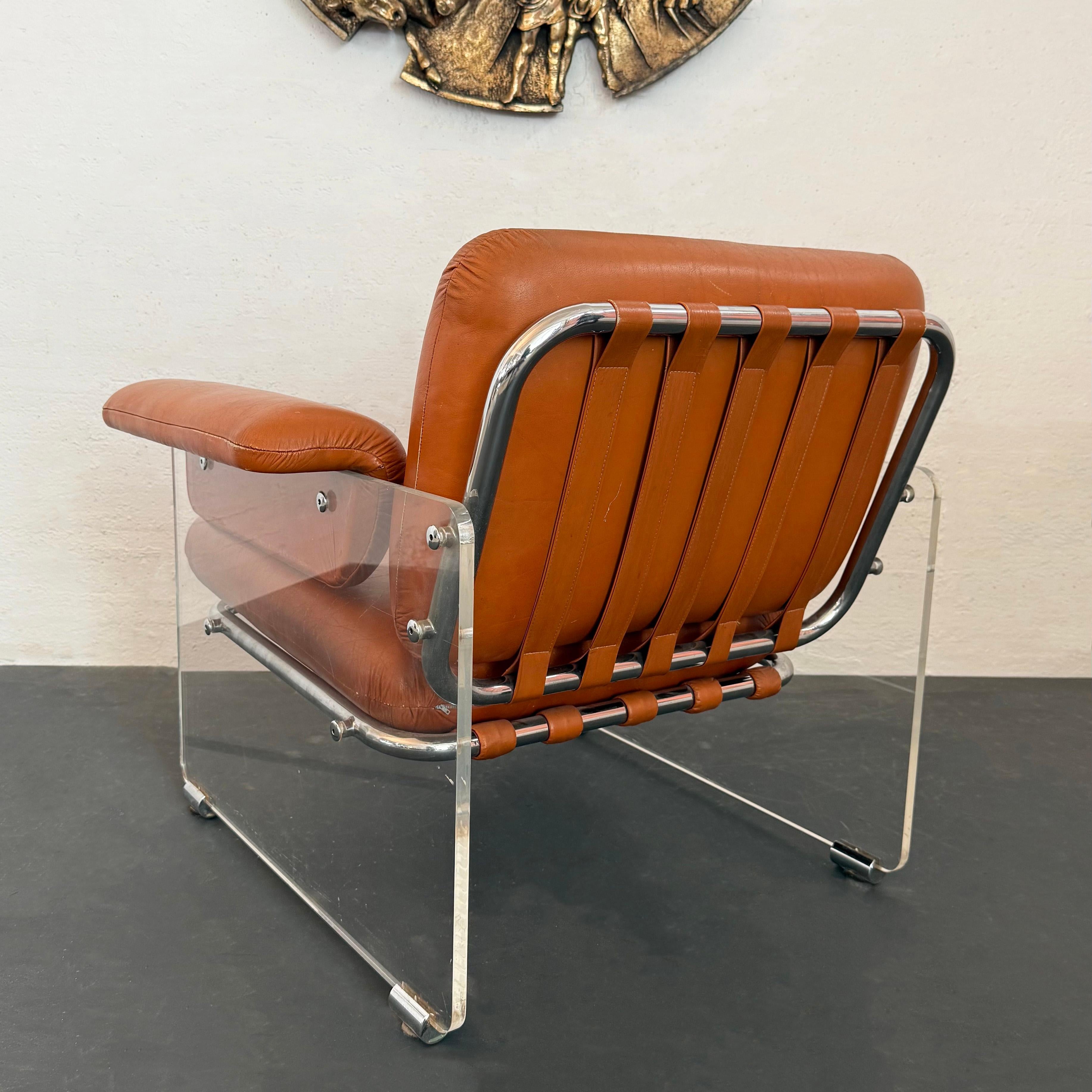 Italian Modern Lucite And Leather Lounge Club Chair By Polflex Artegna For Sale 2