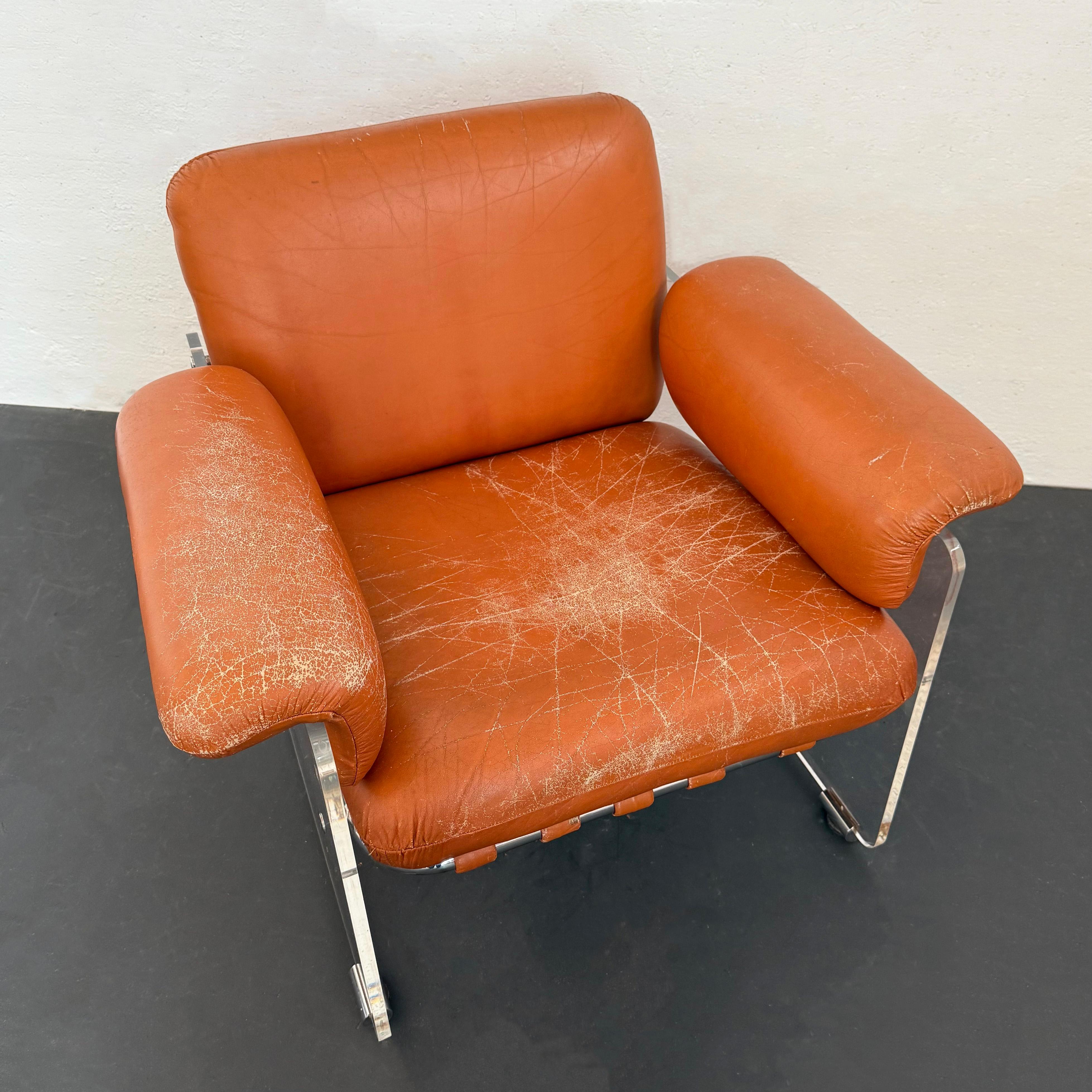 Italian Modern Lucite And Leather Lounge Club Chair By Polflex Artegna For Sale 4