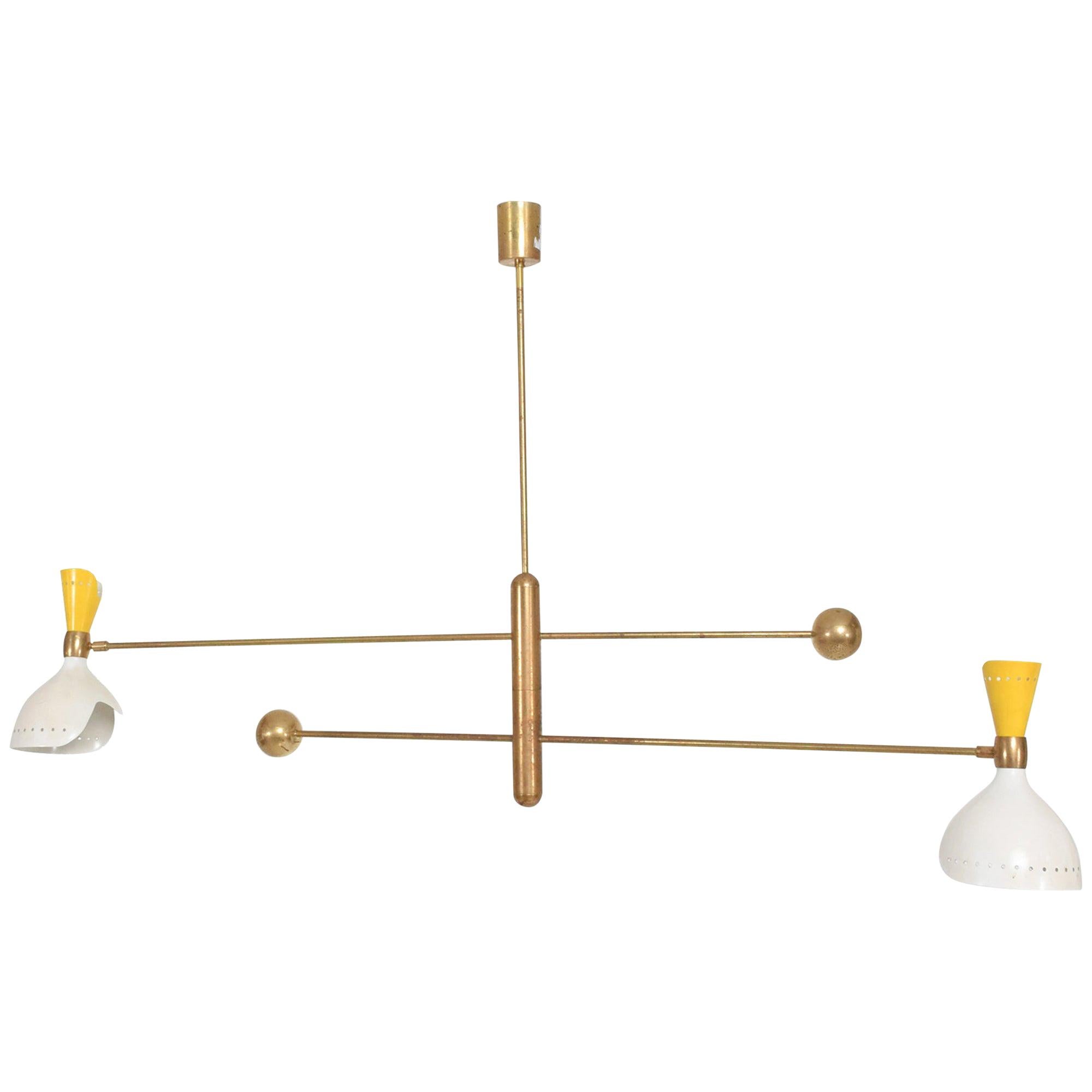Italian Modern Magical Mobile Chandelier Brass and Sunny Yellow Dual Cone, Italy