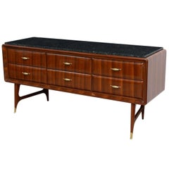 Credenza moderna italiana a 6 cassetti in mogano con piano in marmo, Paolo Buffa, anni '50