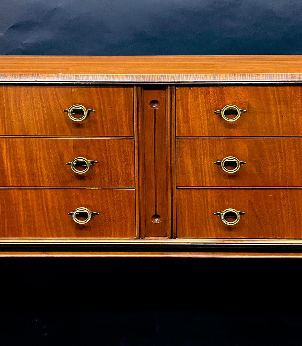 Mid-20th Century Italian Modern Mahogany and Bronze 6 Drawer Chest, Vittorio Dassi