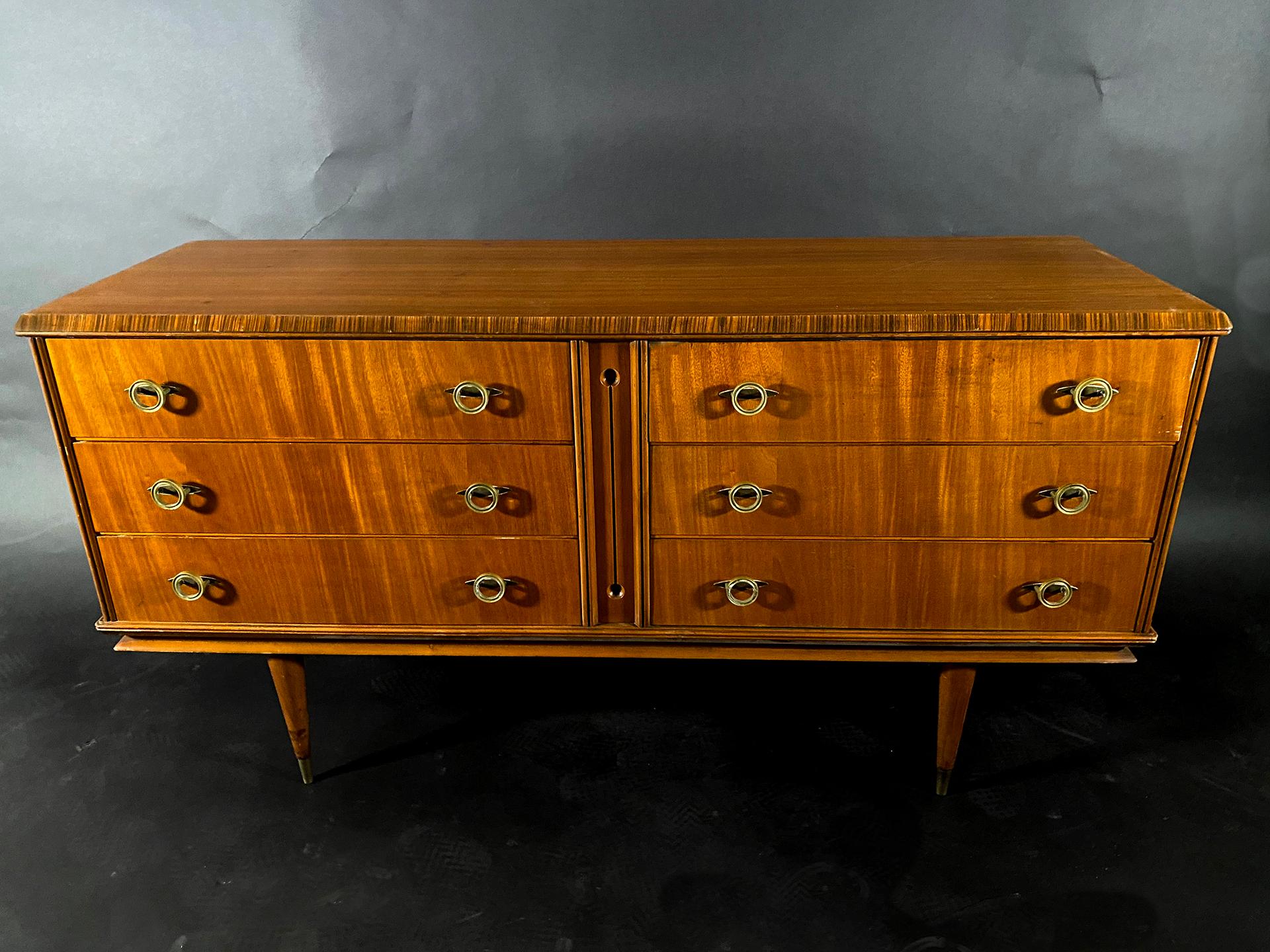 Italian Modern Mahogany and Bronze 6 Drawer Chest, Vittorio Dassi 1