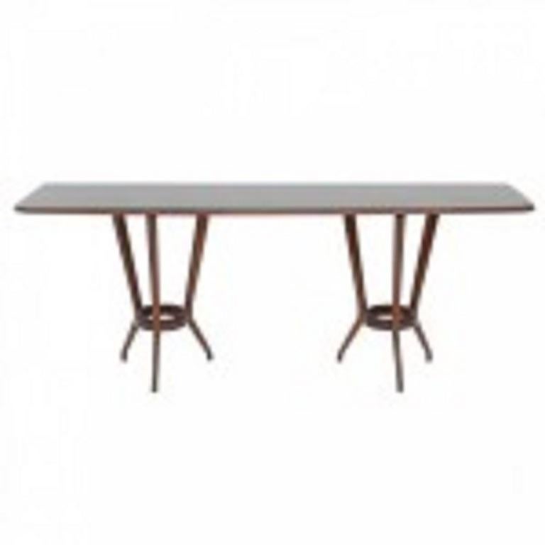 Mid-Century Modern Console moderne italienne en acajou, laiton et verre noir, Guglielmo Ulrich en vente